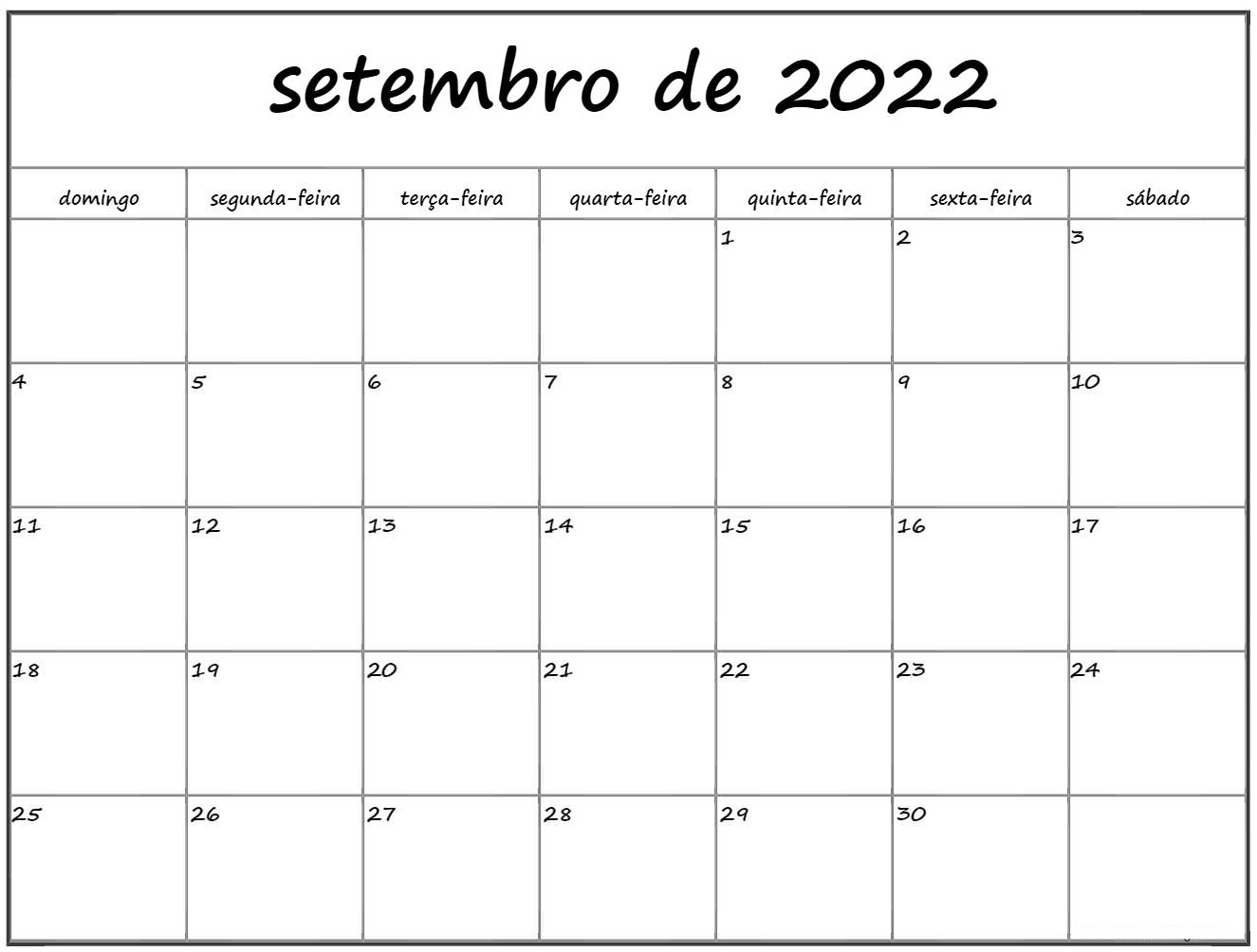 Calendário Setembro 2022 Imprimir Notas