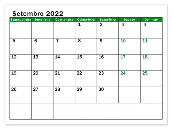 Calendário Setembro Para Imprimir 2022