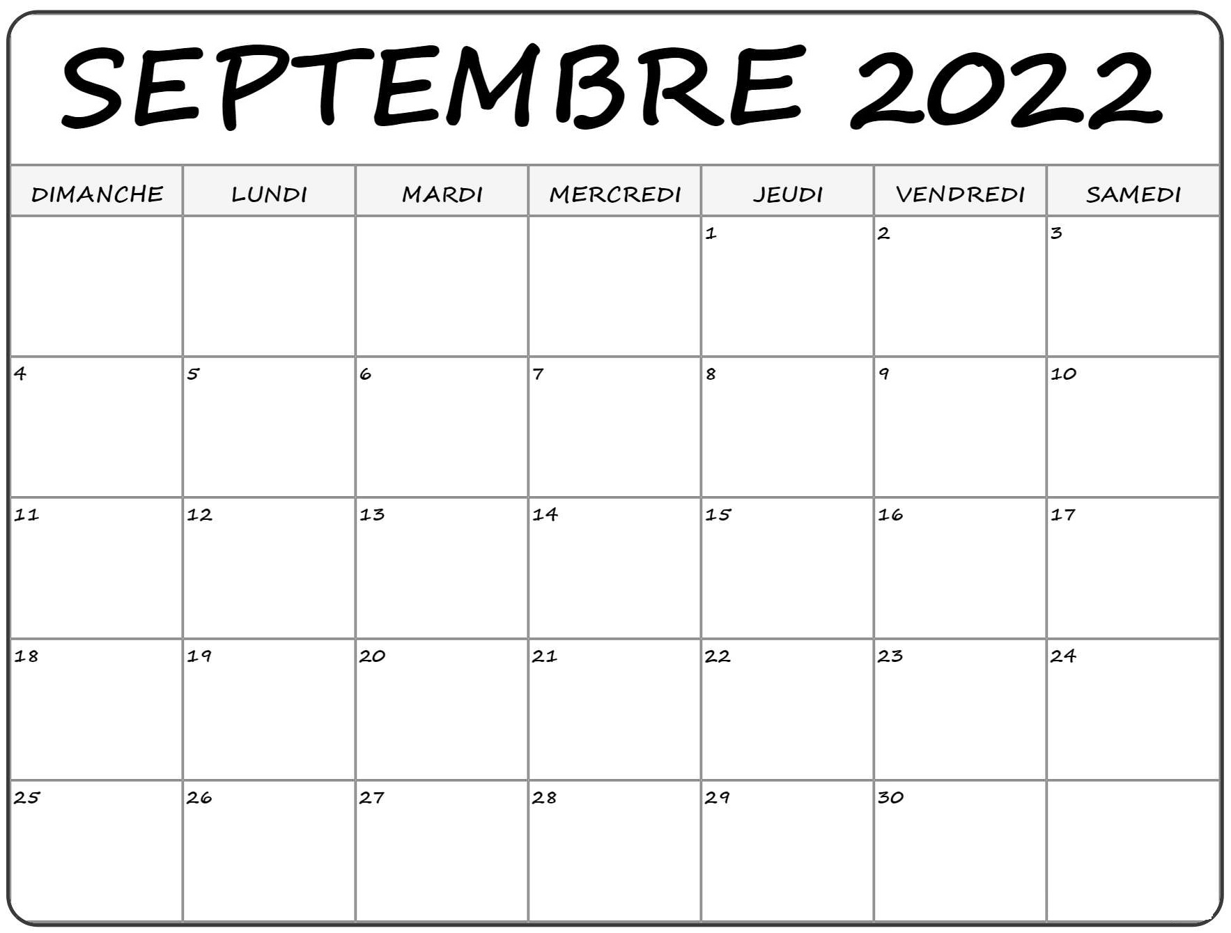 Calendrier 2022 Septembre Vacances