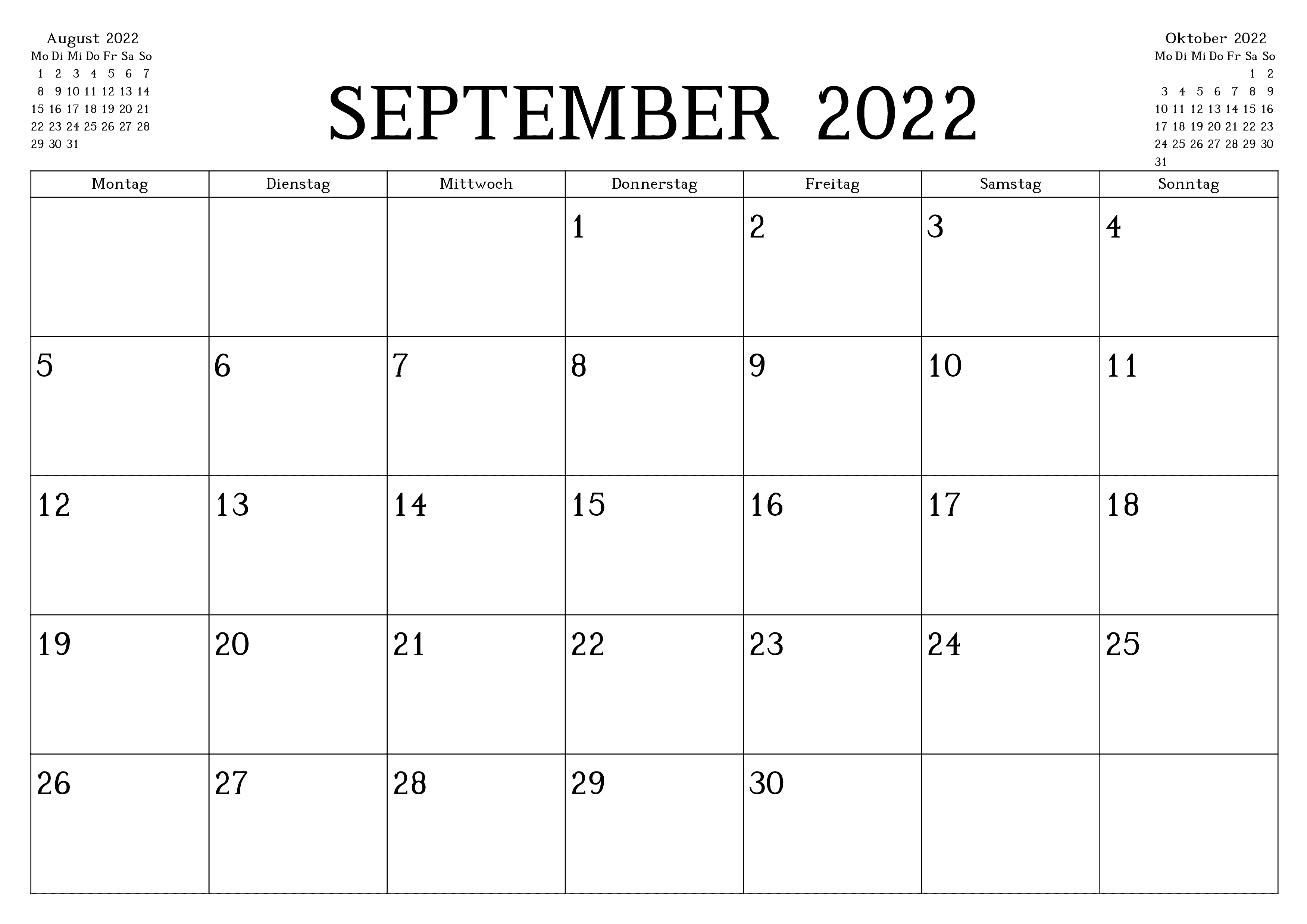 Kalender 2022 September Stile