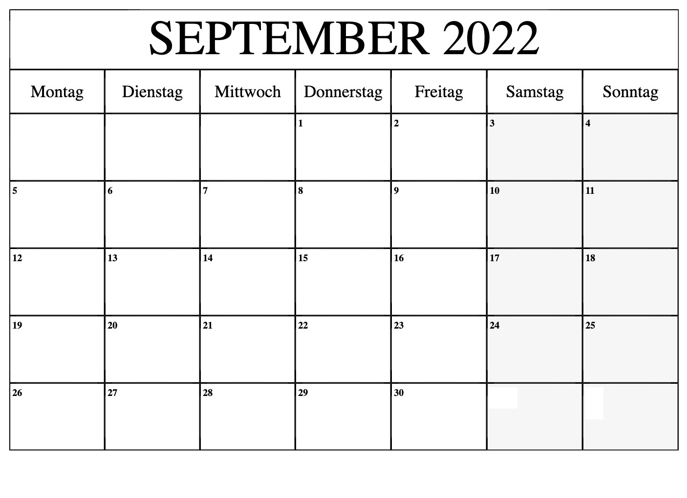 Kalender 2022 September