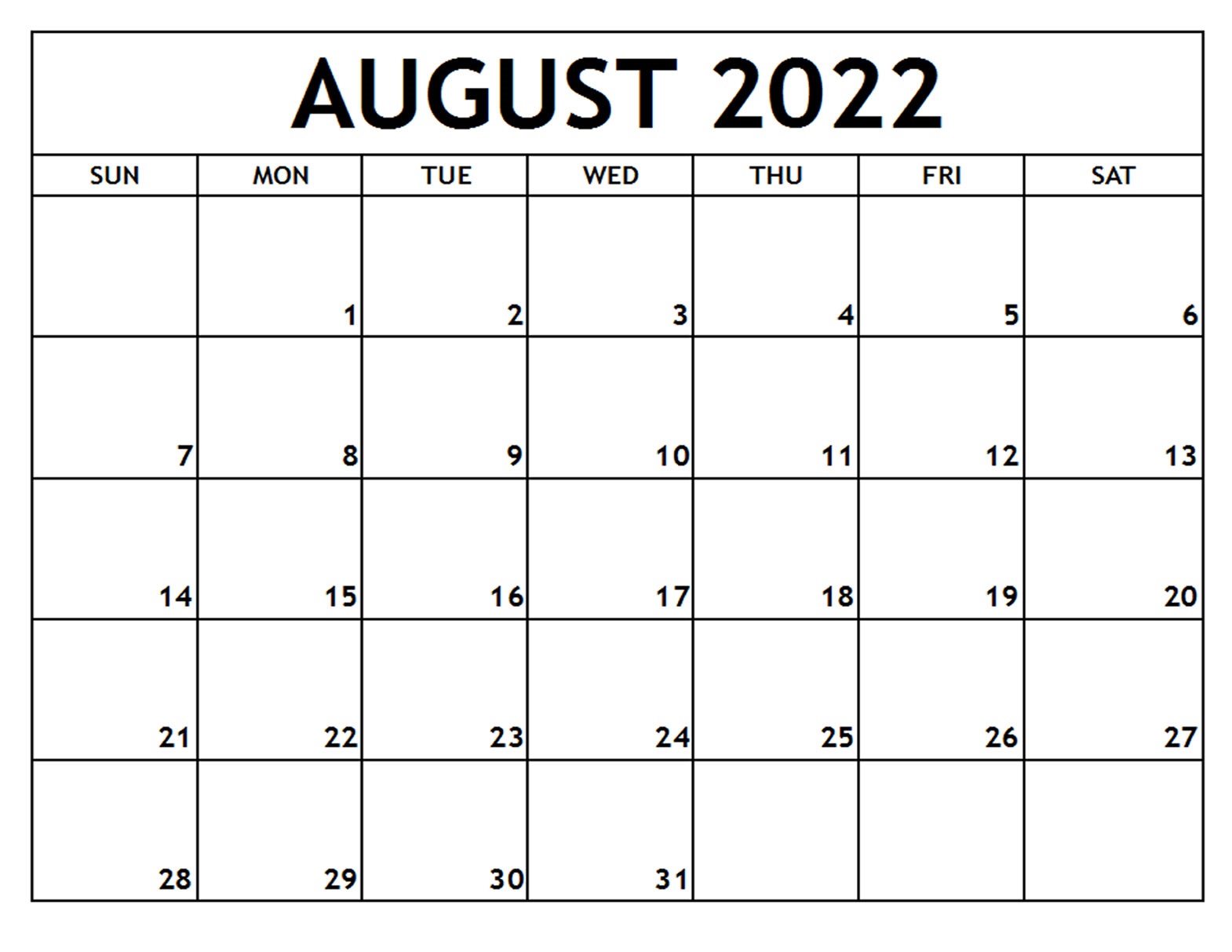 Kalender August 2022