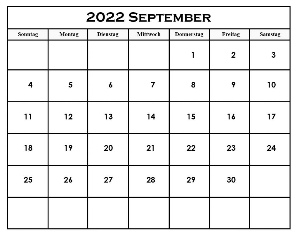 Kalender September 2022 Mit Feiertagen Stile