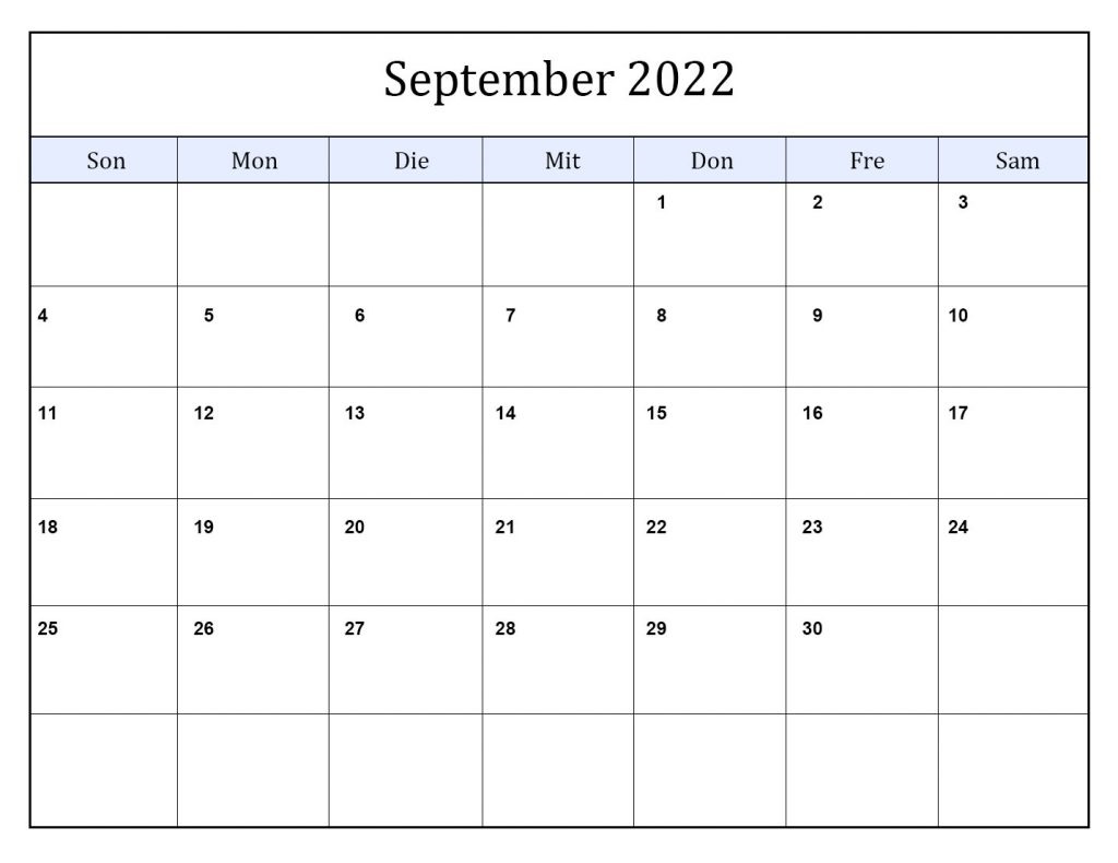 Kalender September 2022 Mit Feiertagen Tabelle