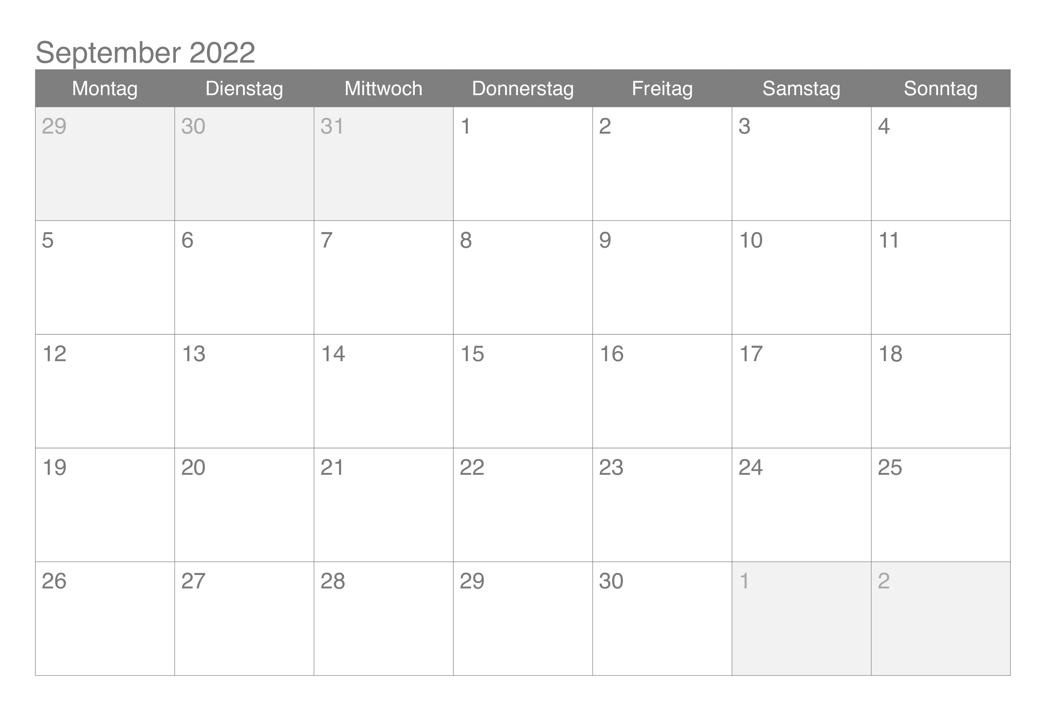 Kalender September 2022 Mit Feiertagen