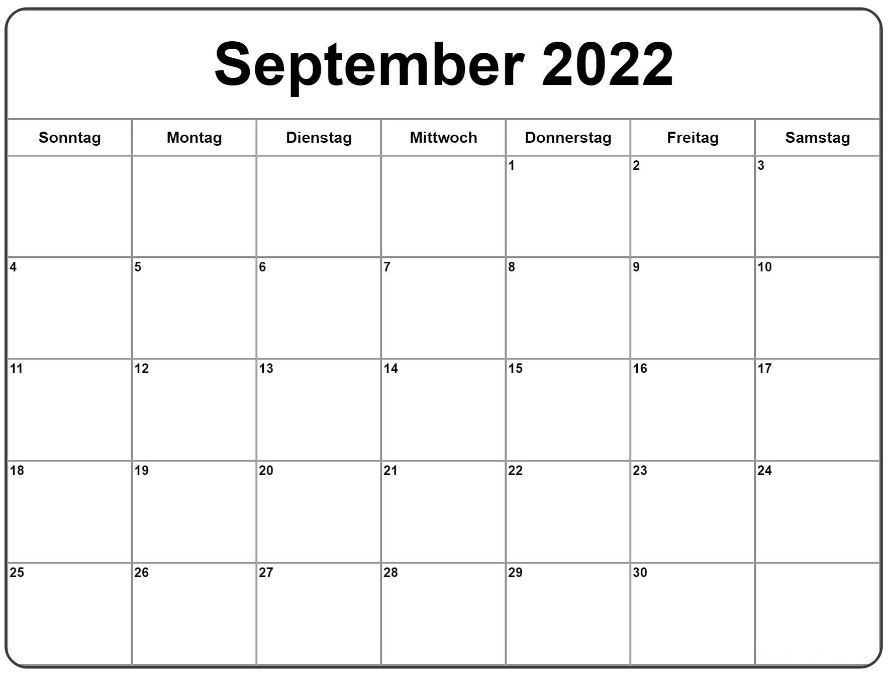 Kalender September Zum Ausdrucken 2022