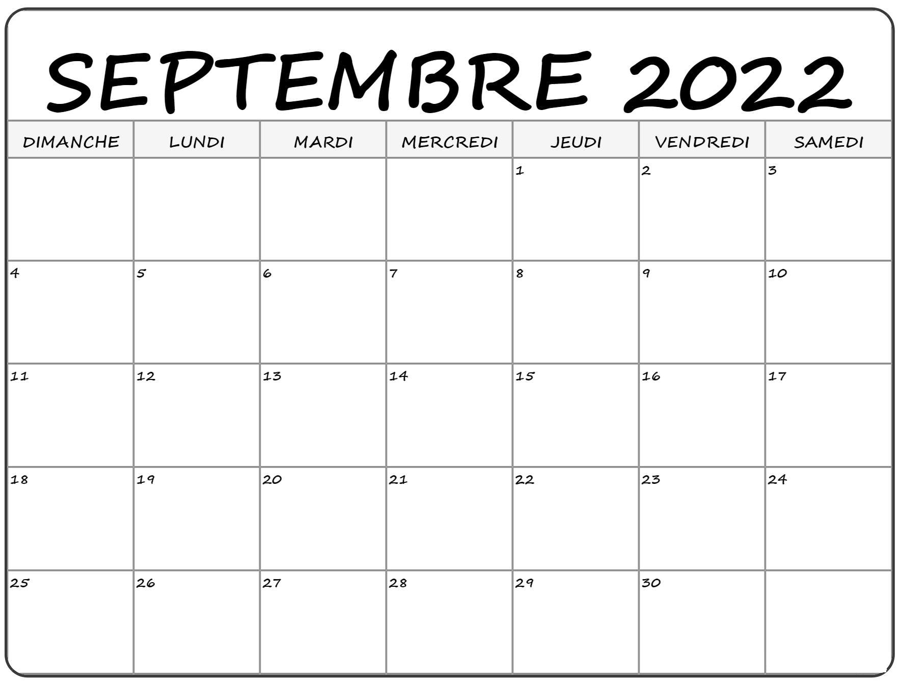 Septembre 2022 Calendrier Vacances