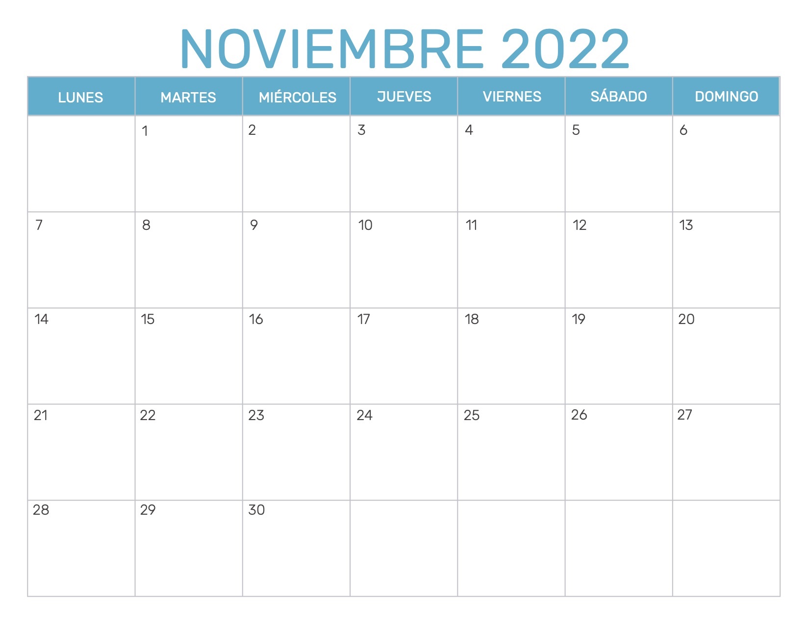 2022 Calendario Noviembre Chile