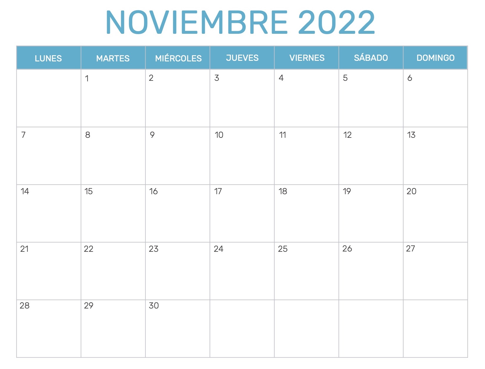 2022 Calendario Noviembre Para Imprimir