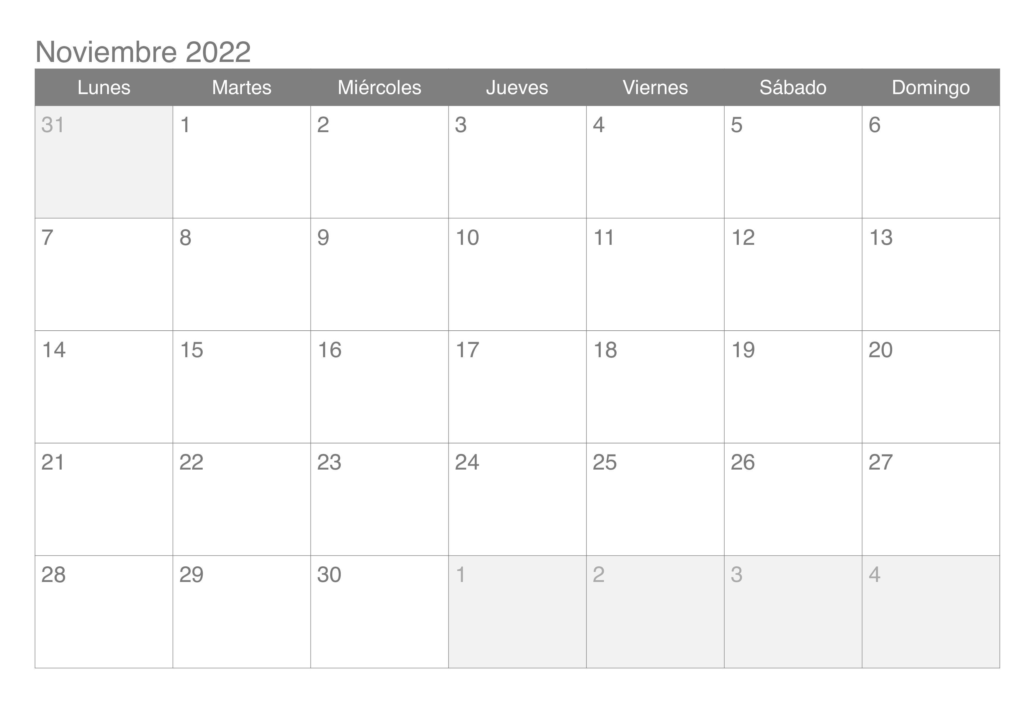 2022 Calendario Noviembre