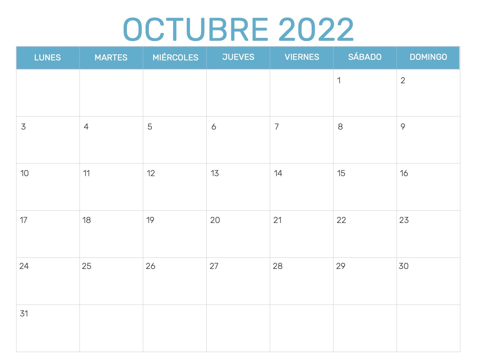 2022 Calendario Octubre Argentina
