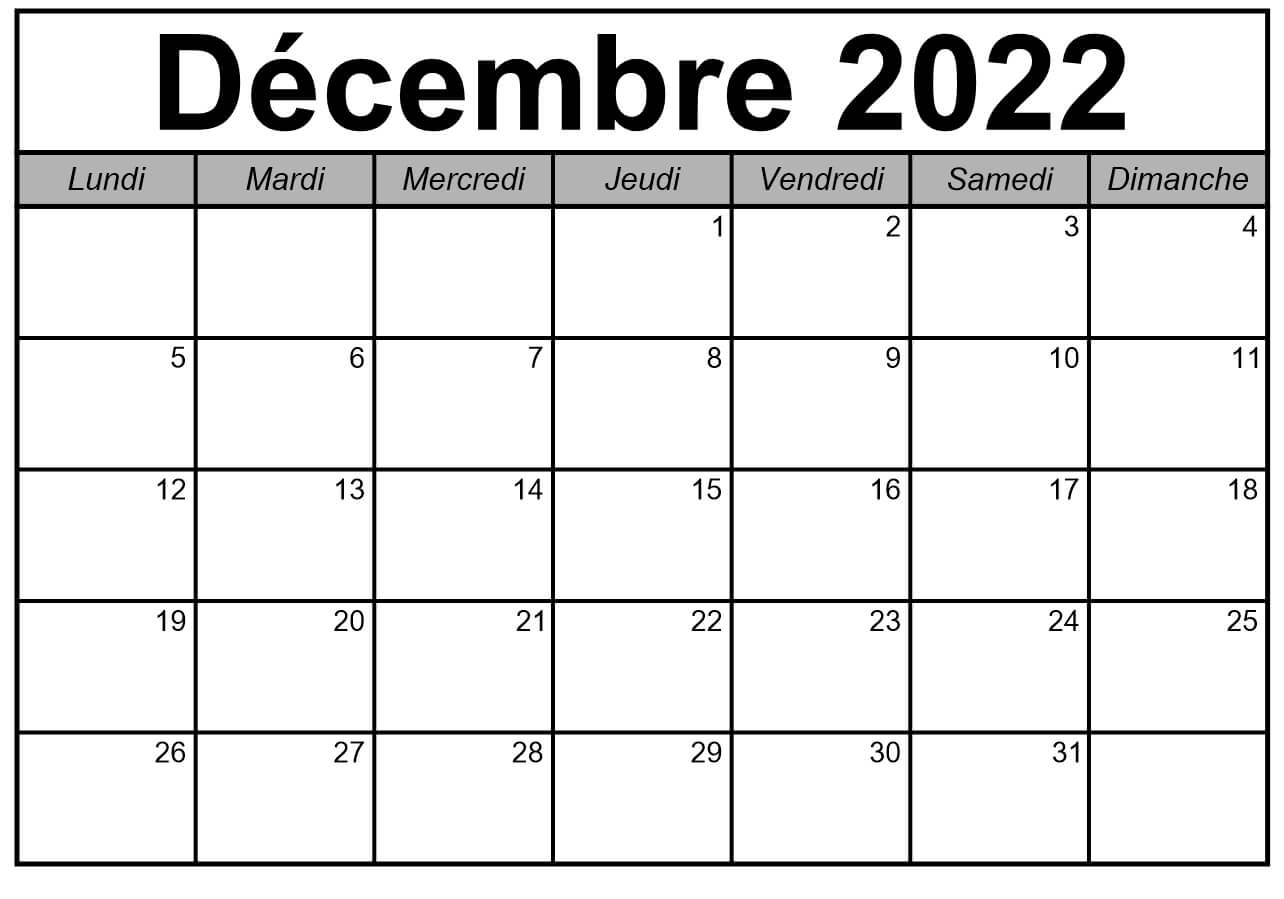 2022 Calendrier Décembre À Imprimer