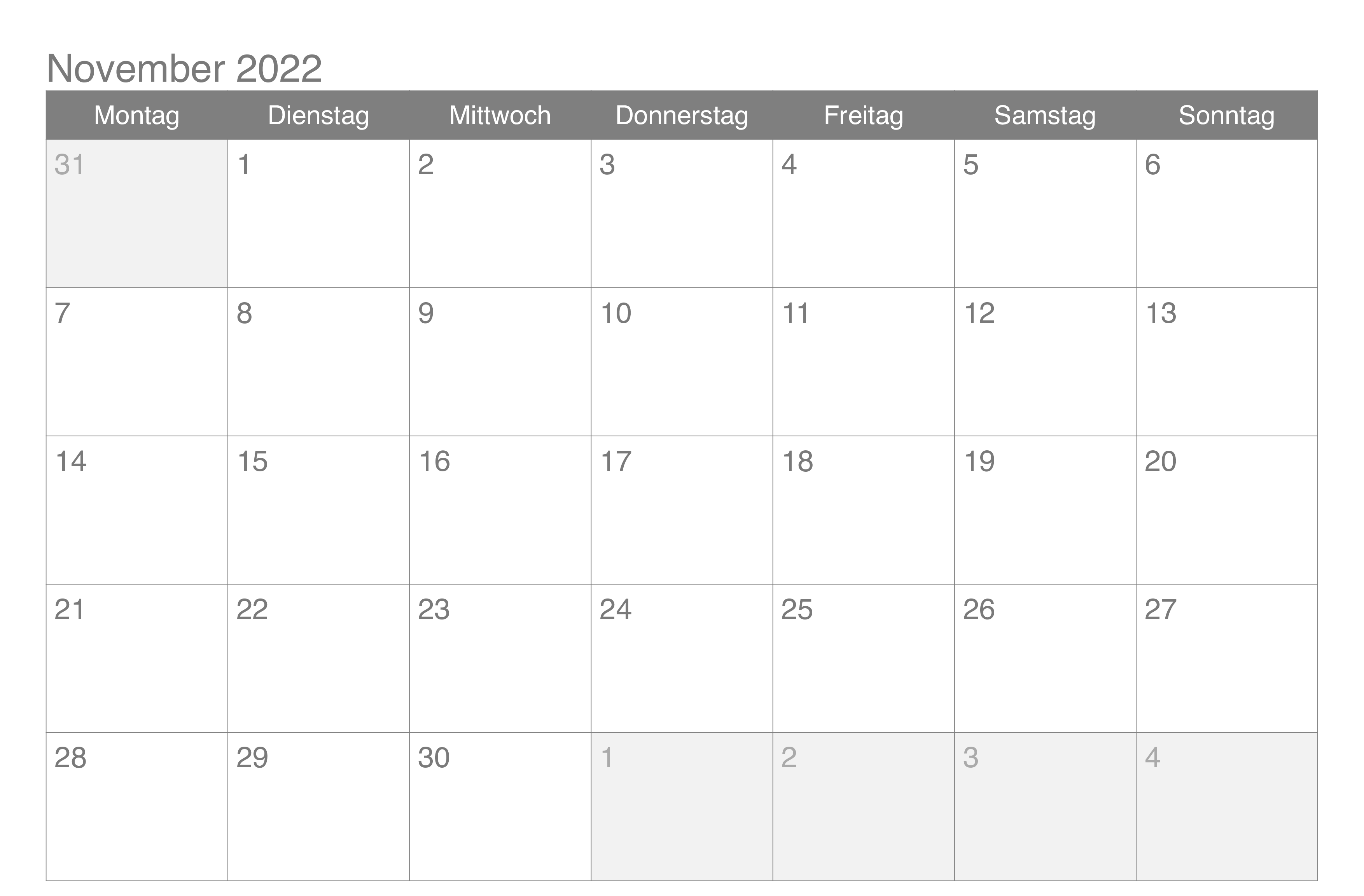 2022 Kalender November