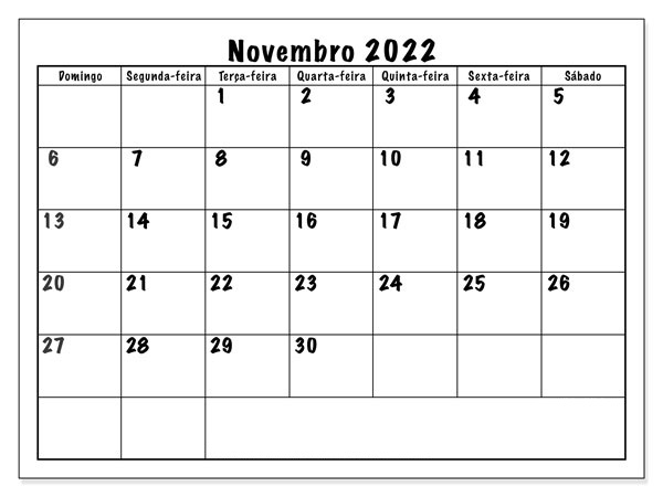 Calendário 2022 Novembro Imprimir