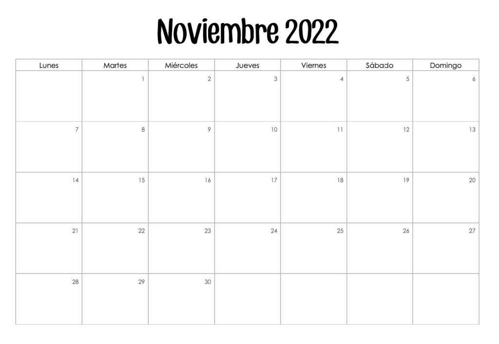 Calendario 2022 Noviembre Argentina