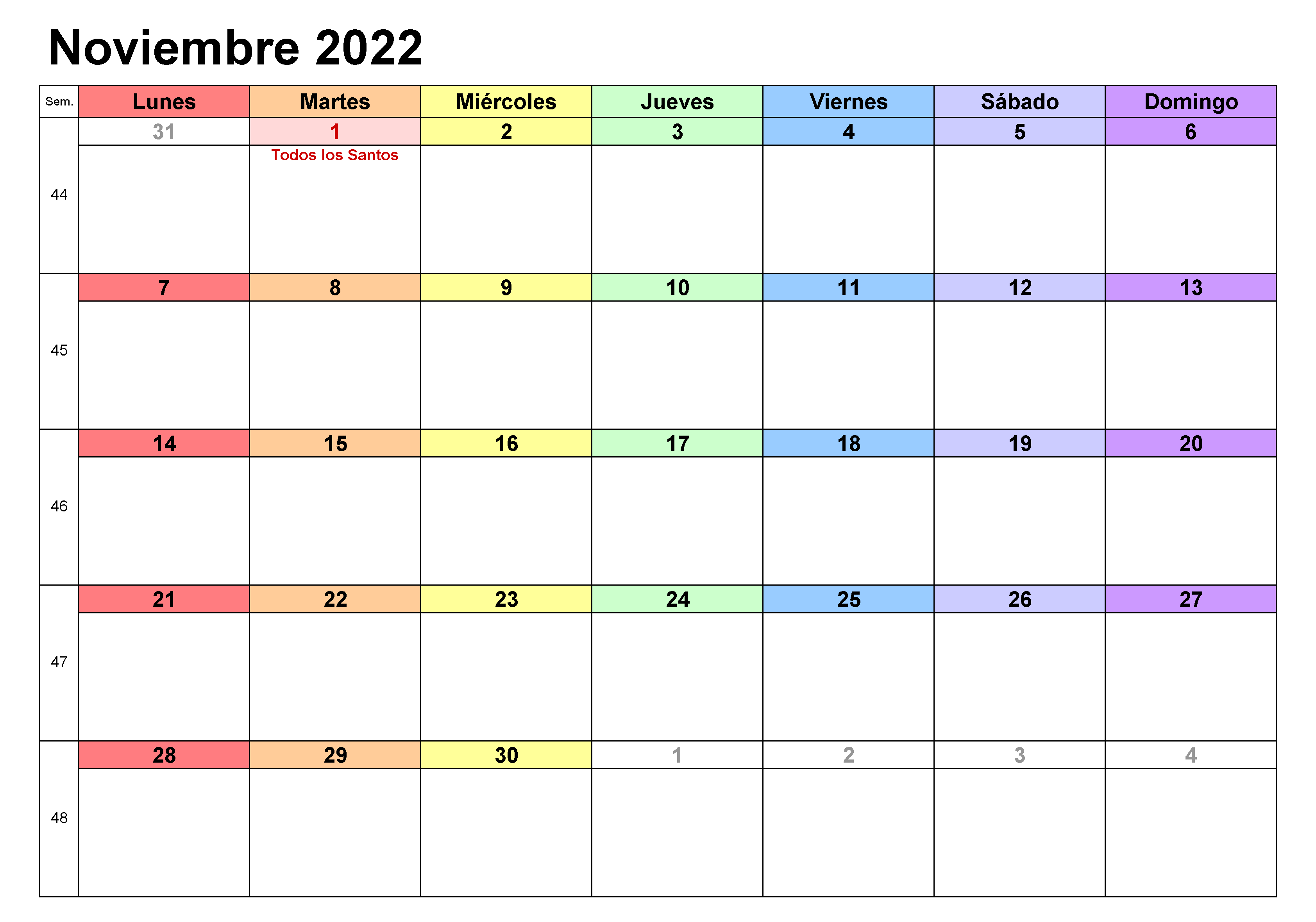 Calendario 2022 Noviembre Para Imprimir