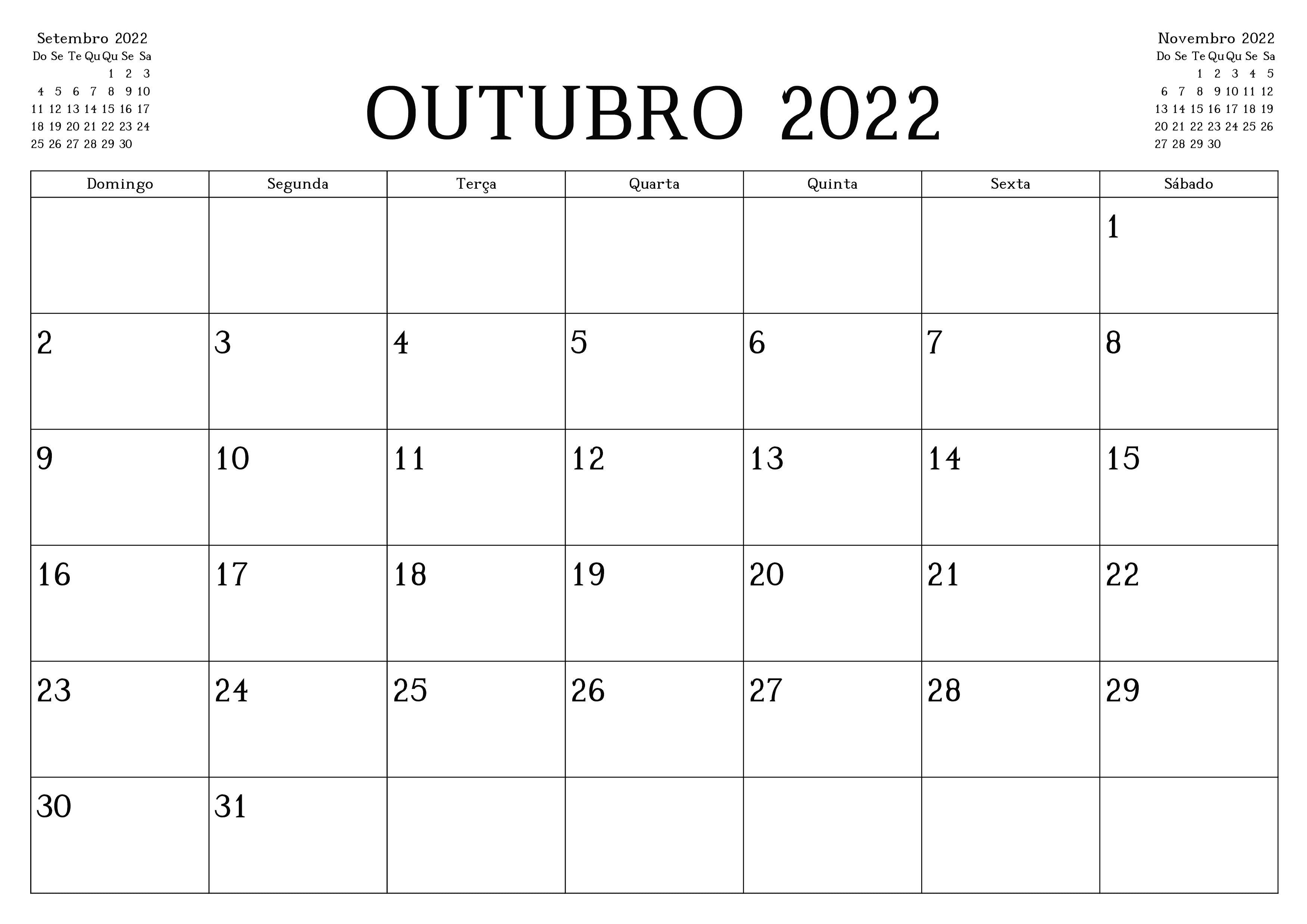 Calendário 2022 Outubro
