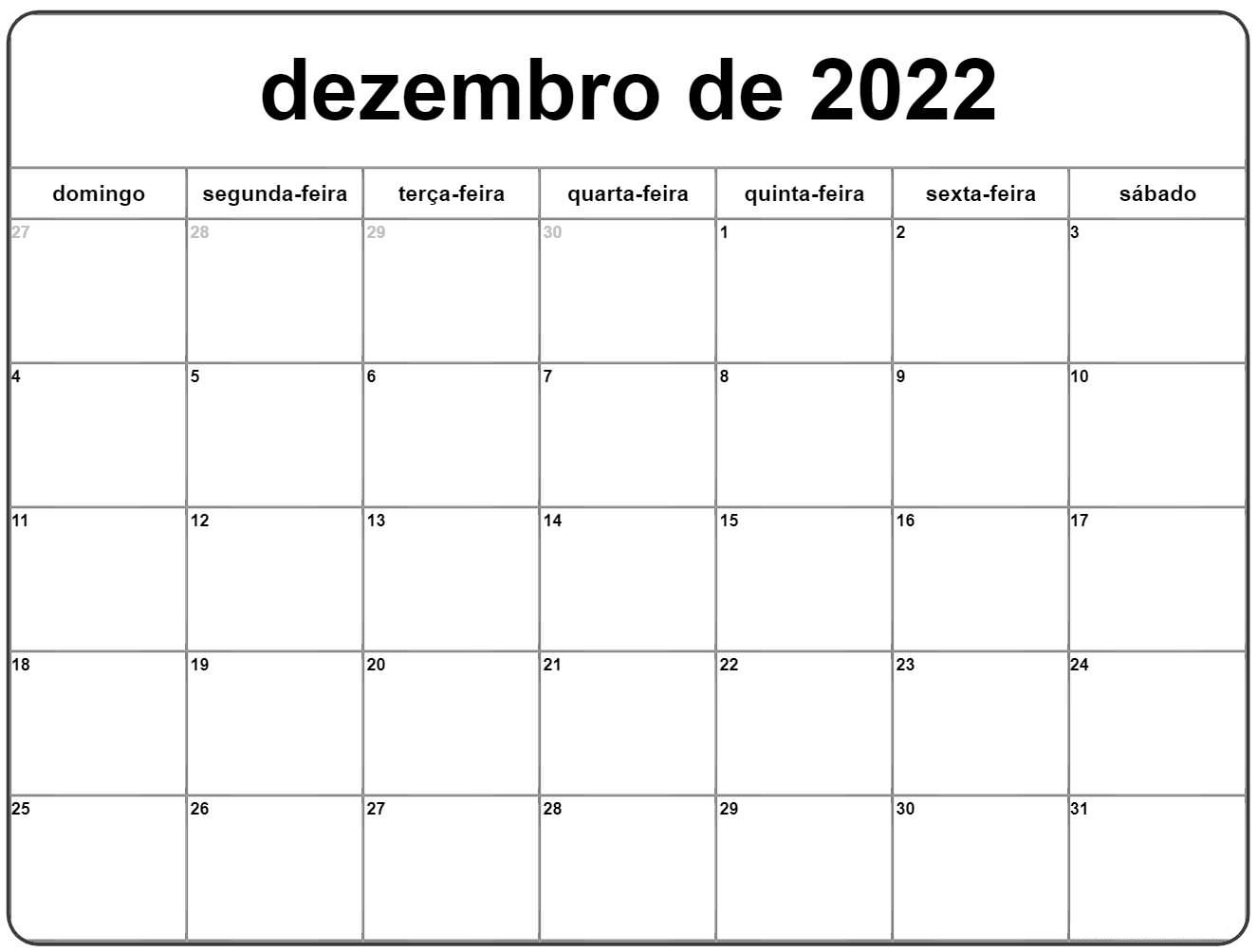 Calendário Dezembro 2022