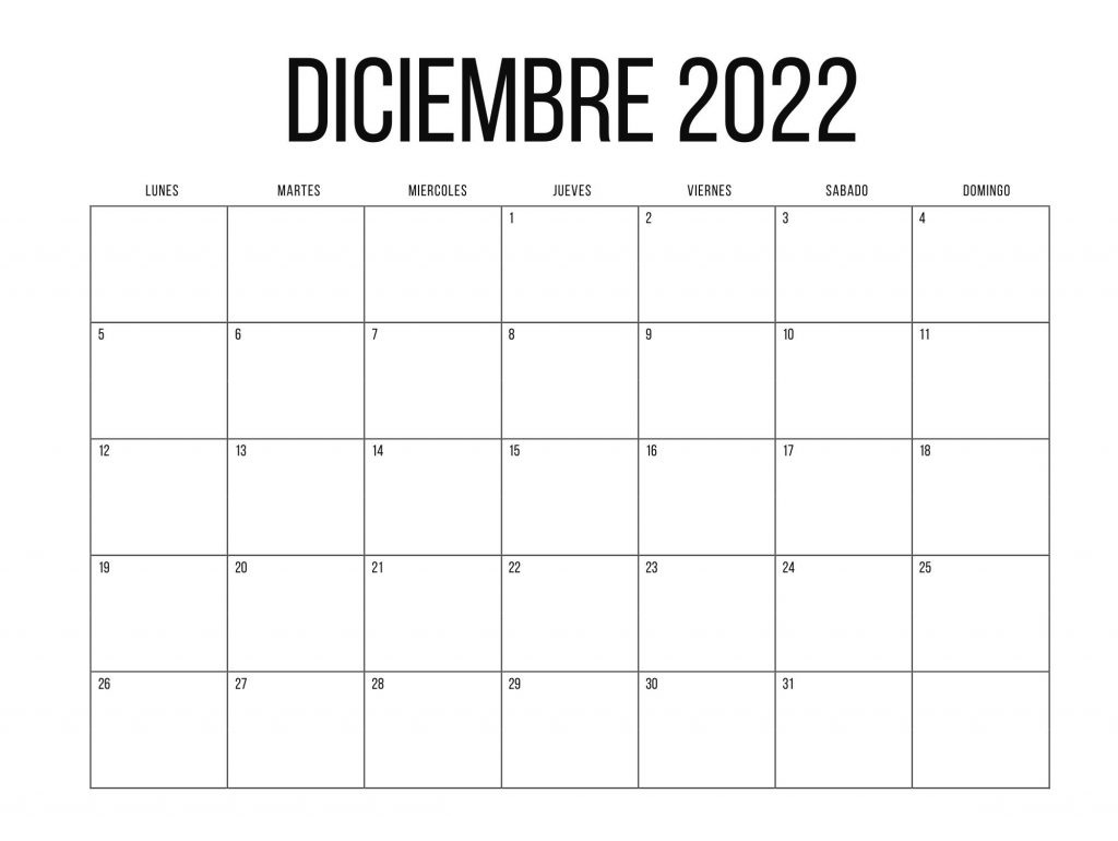 Calendario Diciembre 2022 Mensual