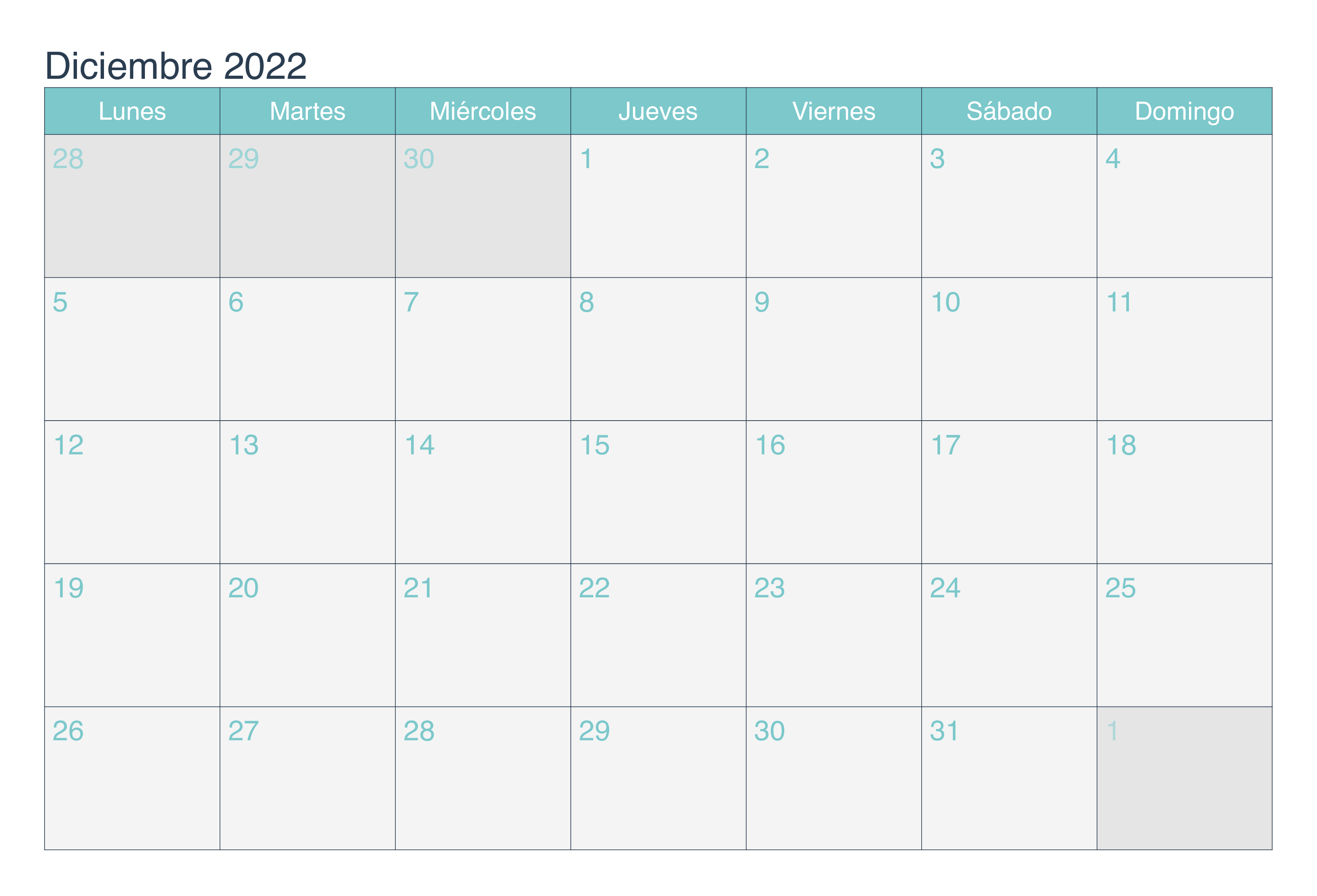Calendario Diciembre 2022 Modelo
