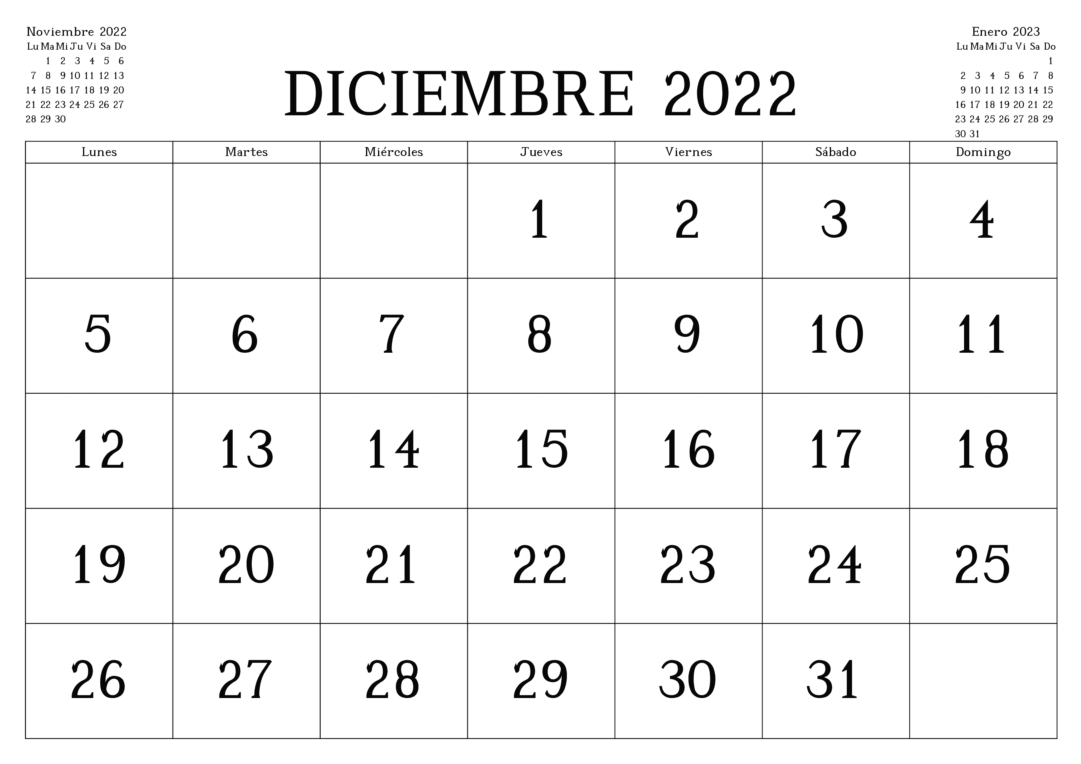 Calendario Diciembre 2022 Para Imprimir Mes Docalendario