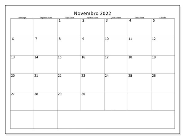 Calendário Novembro 2022 Imprimir Mês