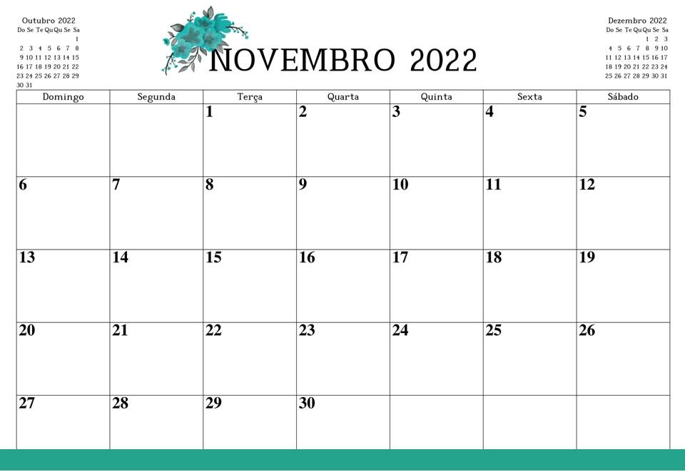 Calendário Novembro 2022 Modelo