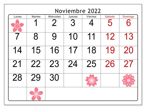 Calendario Noviembre 2022 Chile Mensual