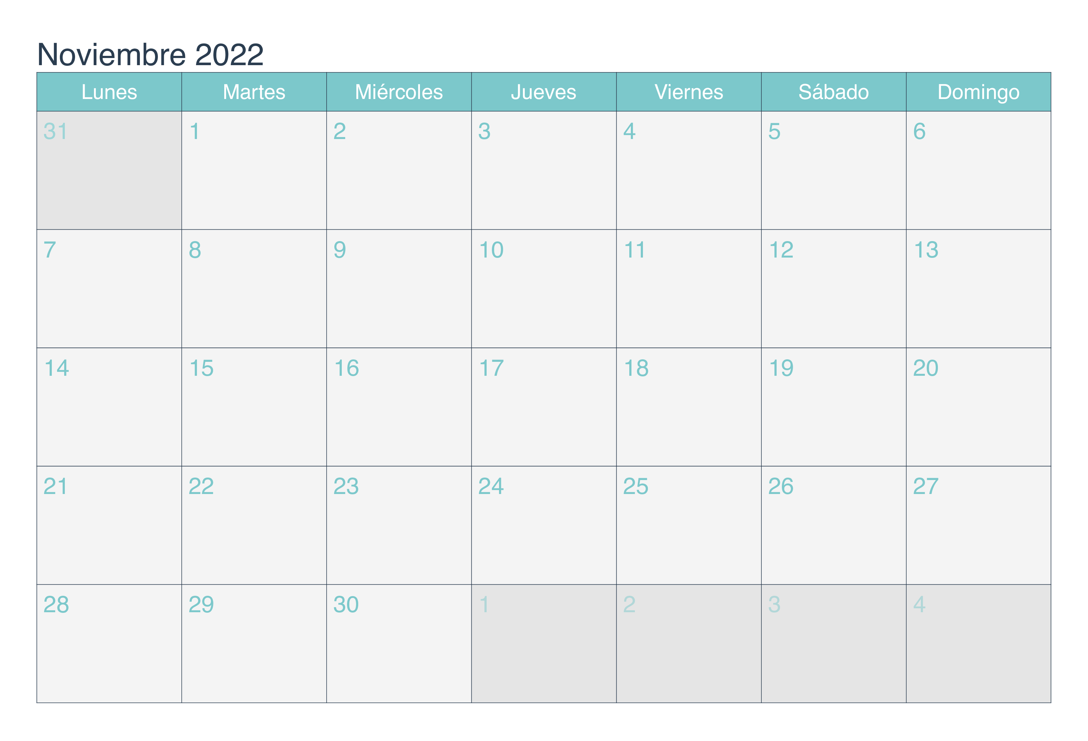 Calendario Noviembre 2022 Chile