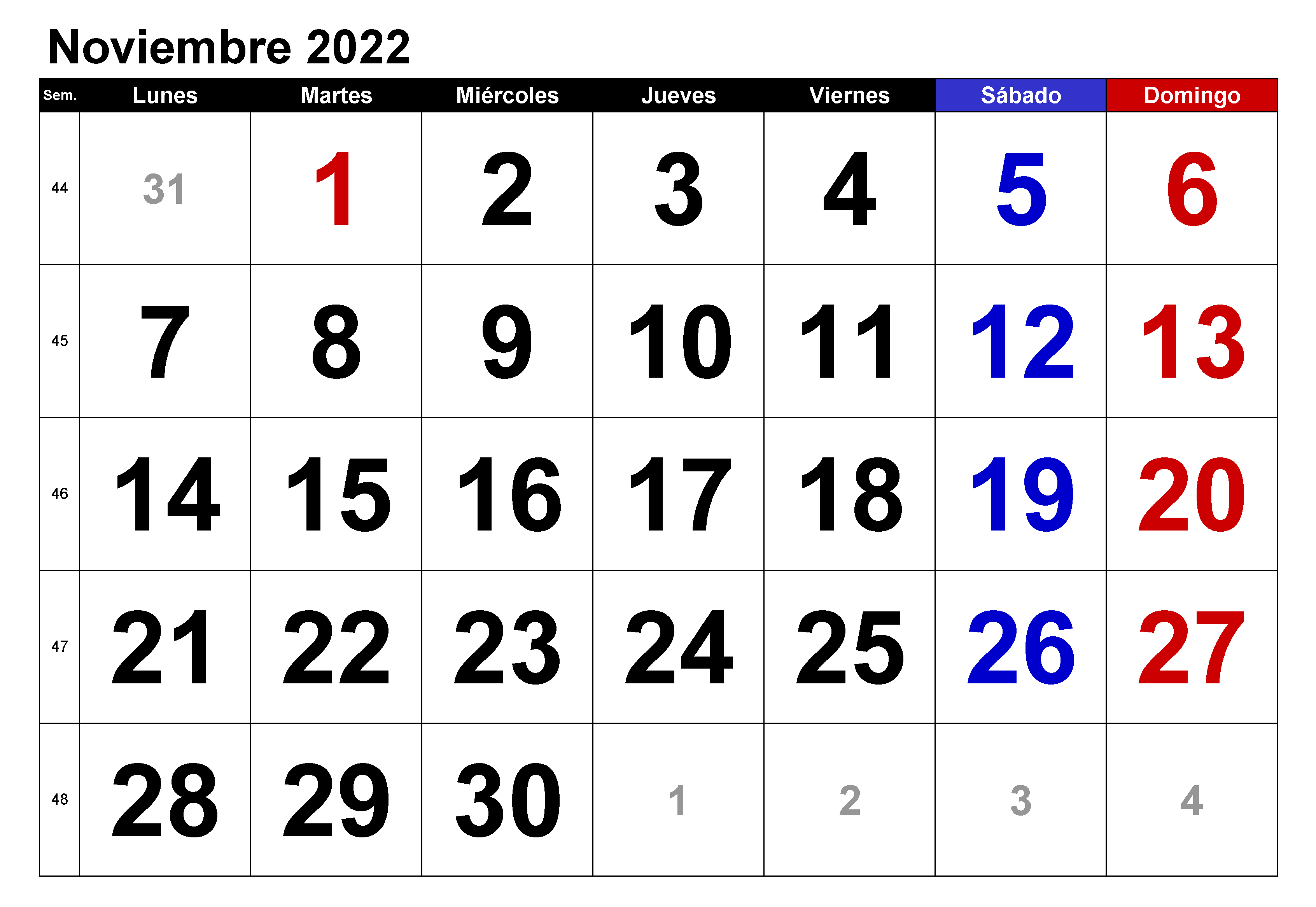 Calendario Noviembre 2022 Con Festivos