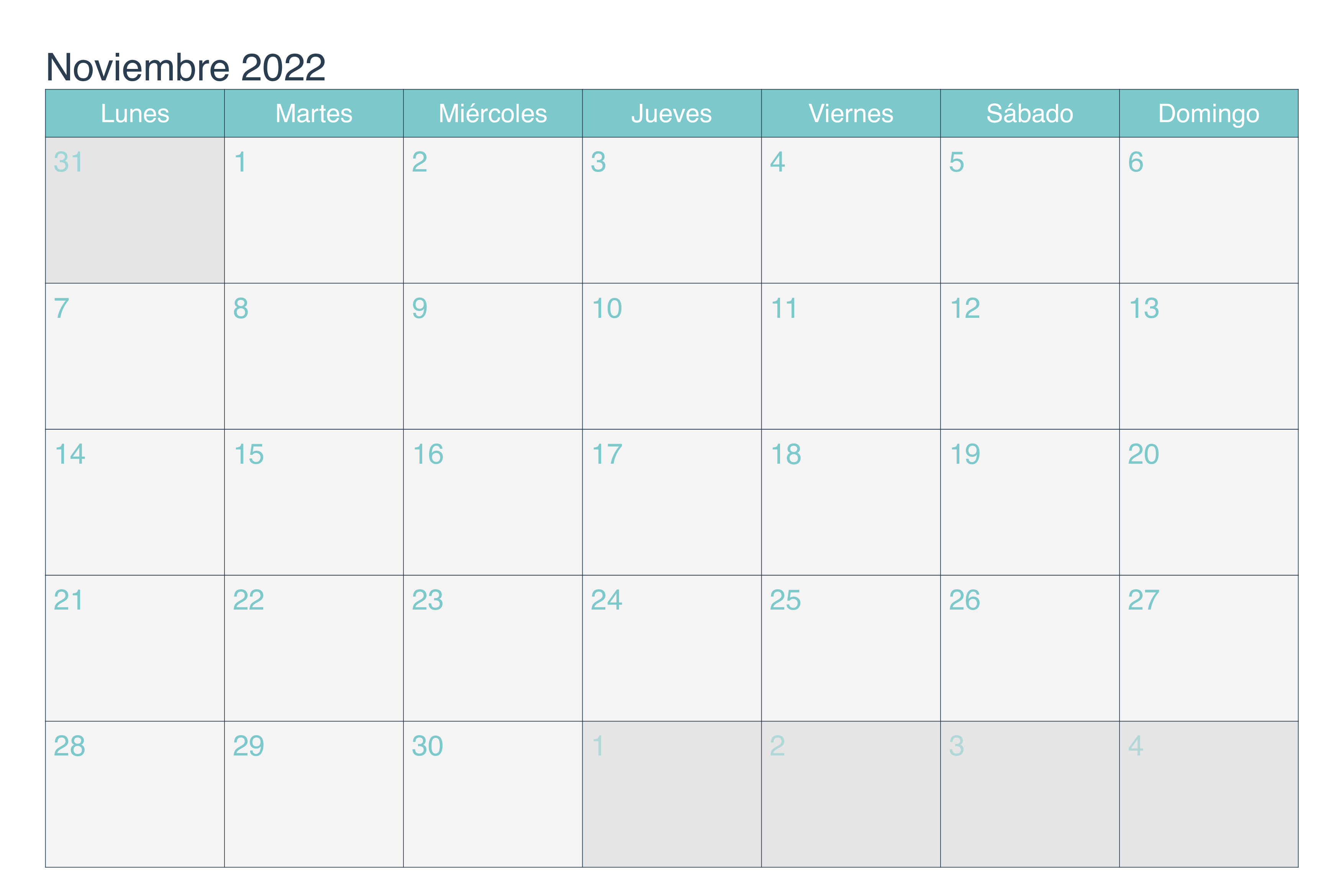 Calendario Noviembre 2022 Vacaciones