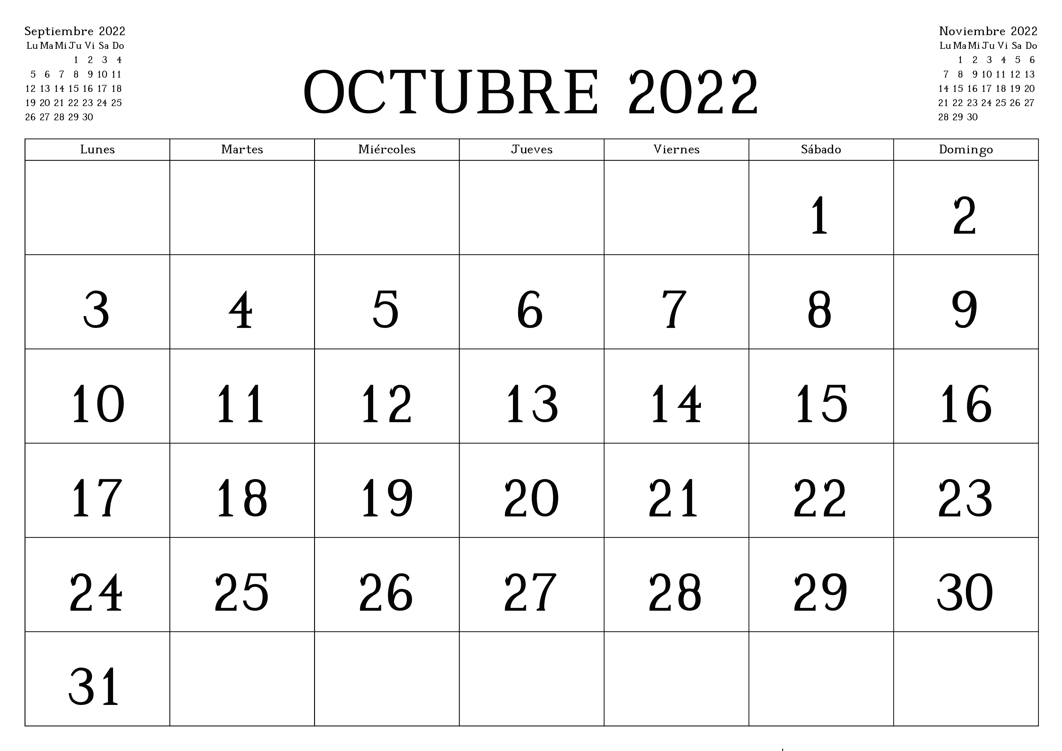 Calendario Octubre 2022 Argentina