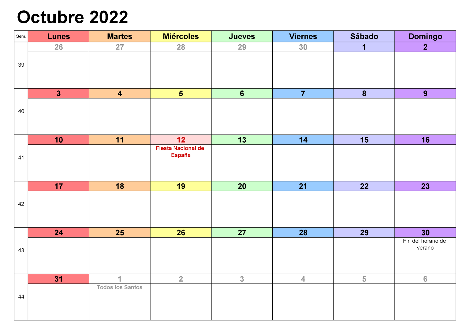 Calendario Octubre 2022 Argentina Con Notas - Docalendario