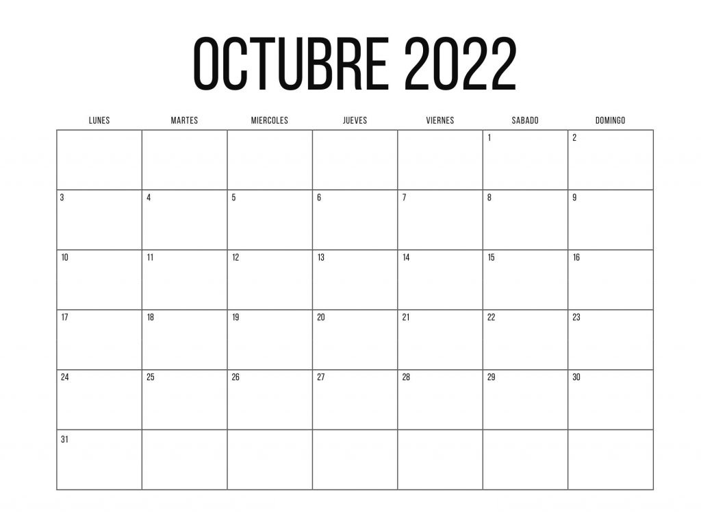Calendario Octubre 2022 Para Imprimir Chile