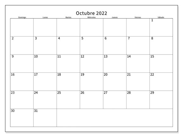 Calendario Octubre Chile 2022