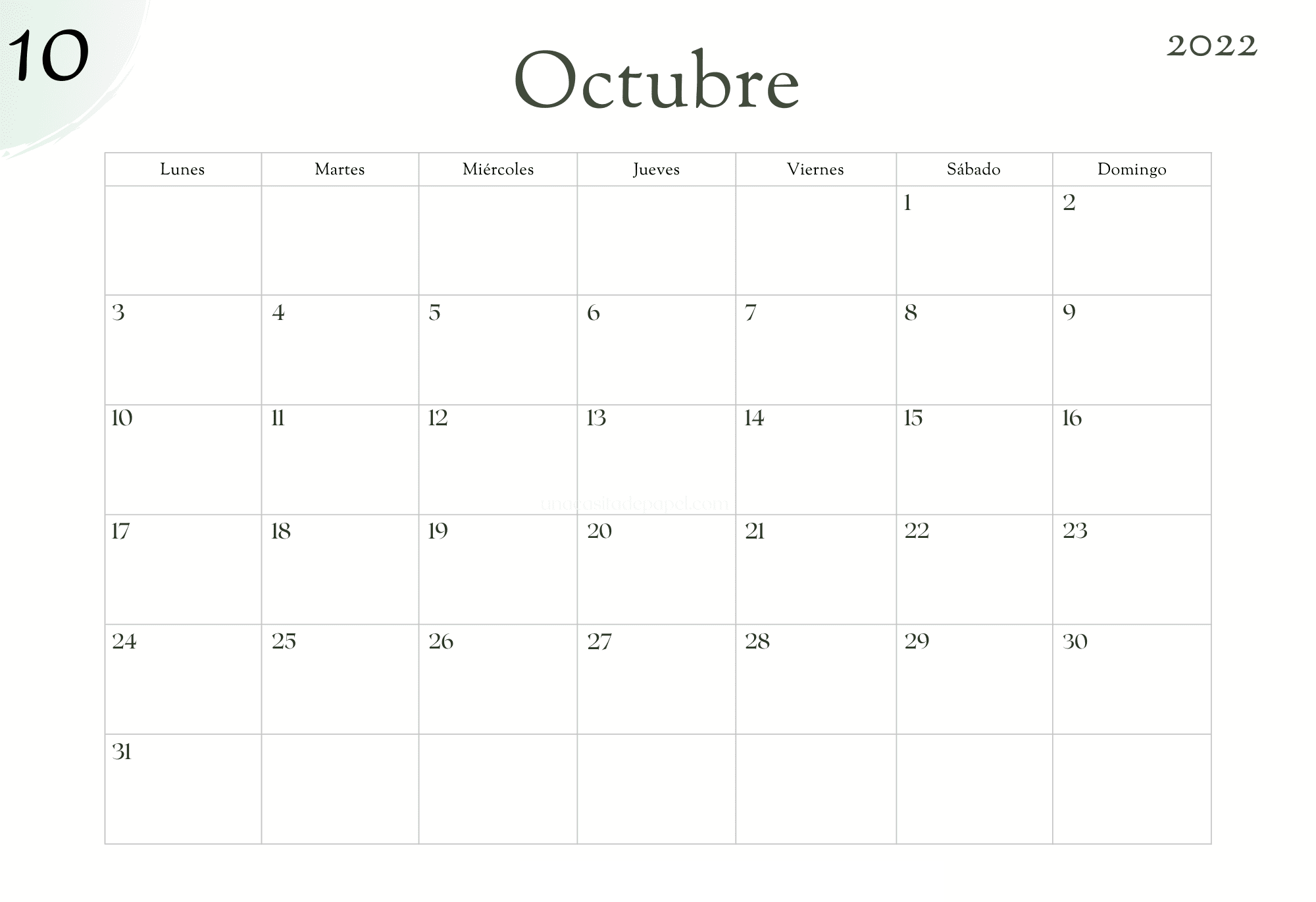 Calendario Octubre Con Festivos 2022