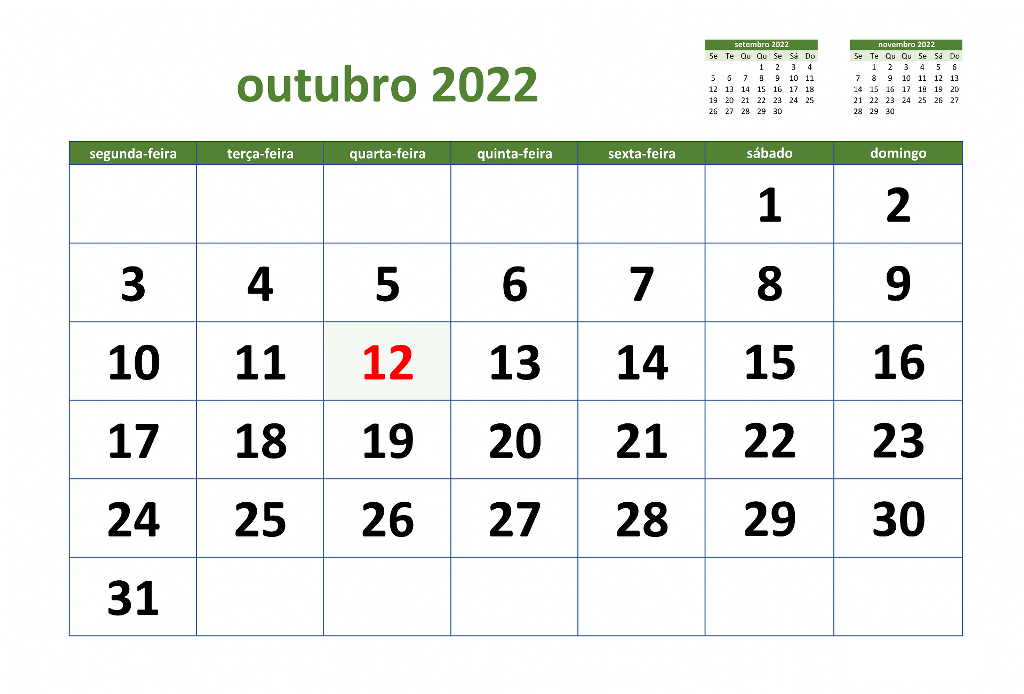 Calendário Outubro Para Imprimir 2022