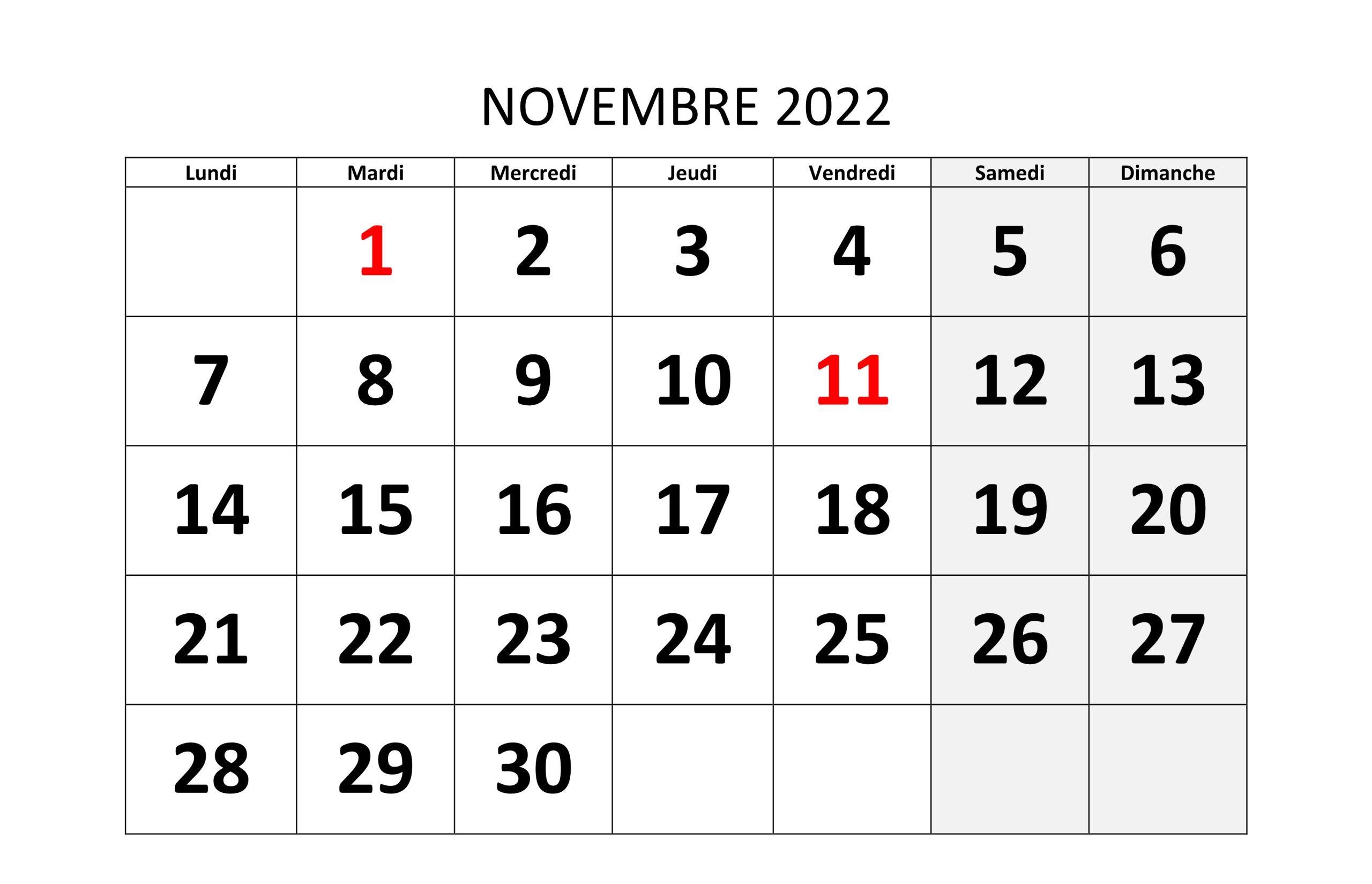 Calendrier 2022 Novembre À Imprimer