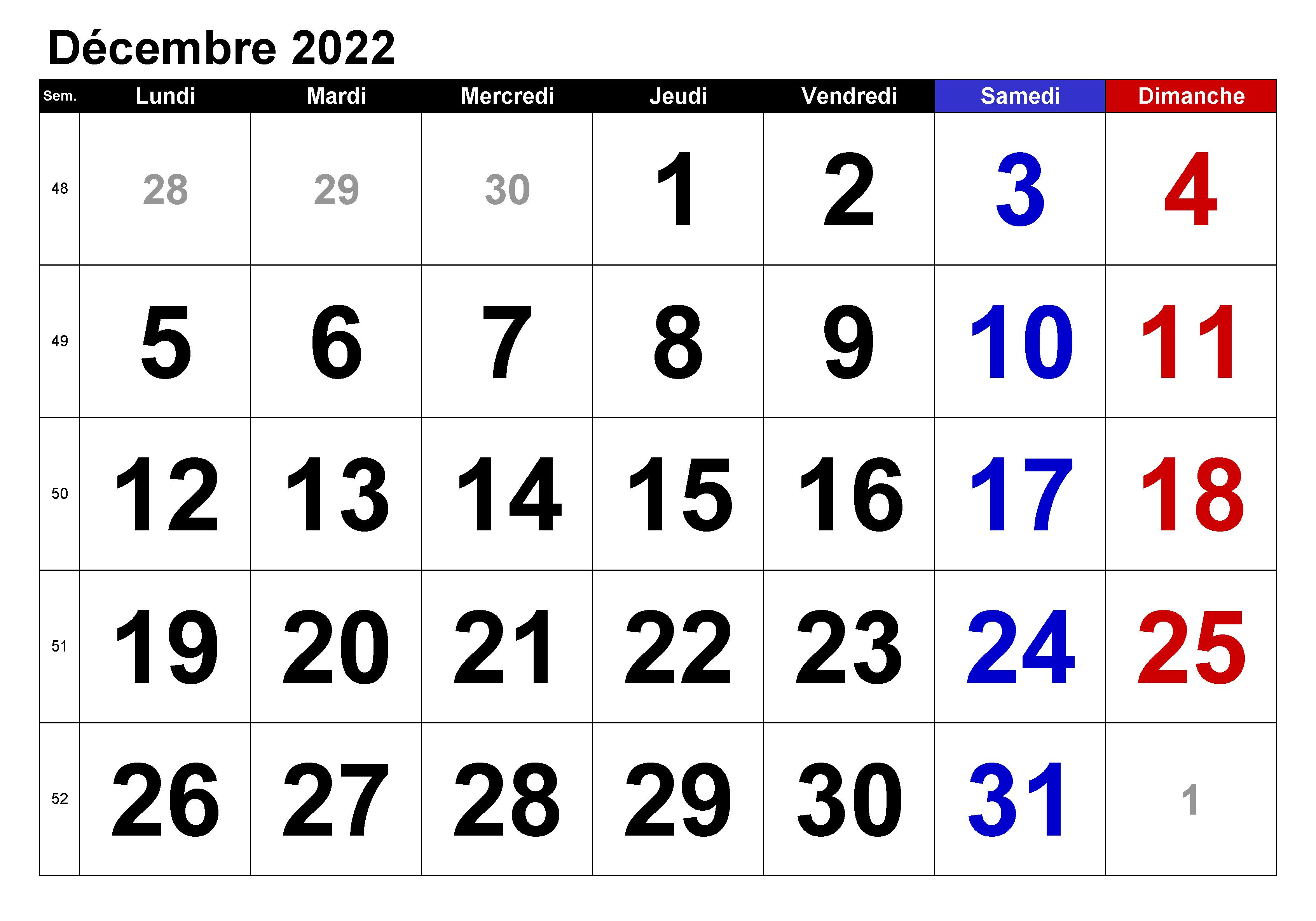 Calendrier Décembre 2022 Avec Notes