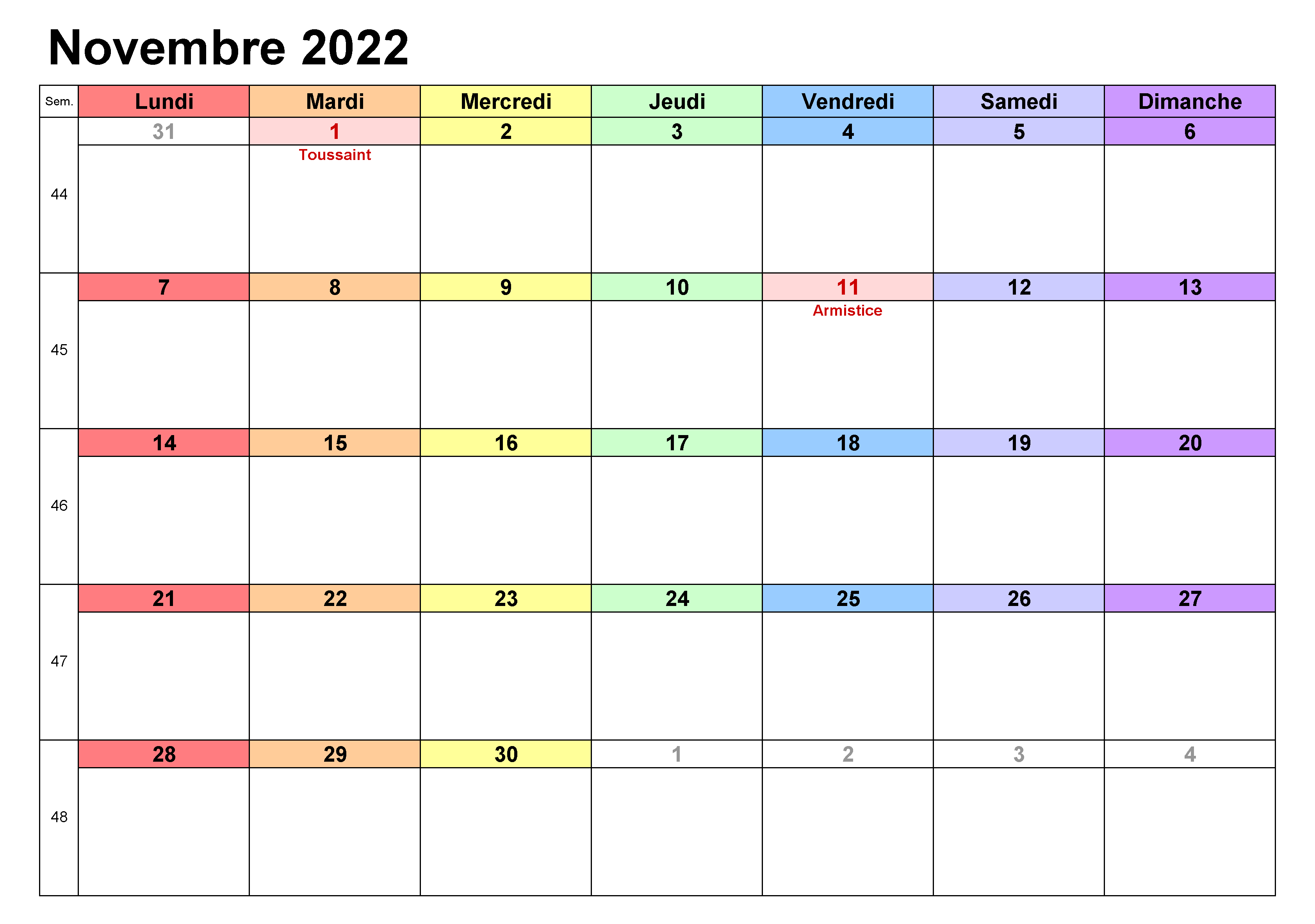 Calendrier Novembre 2022 PDF