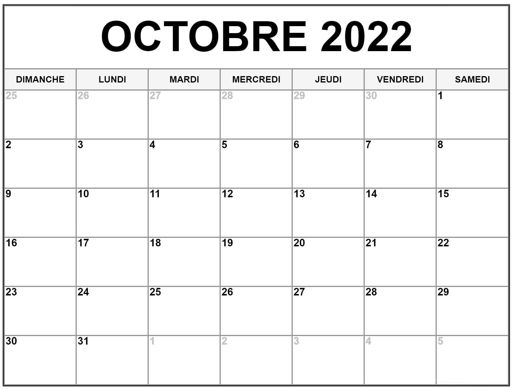 Calendrier 2022 Octobre PDF Documento