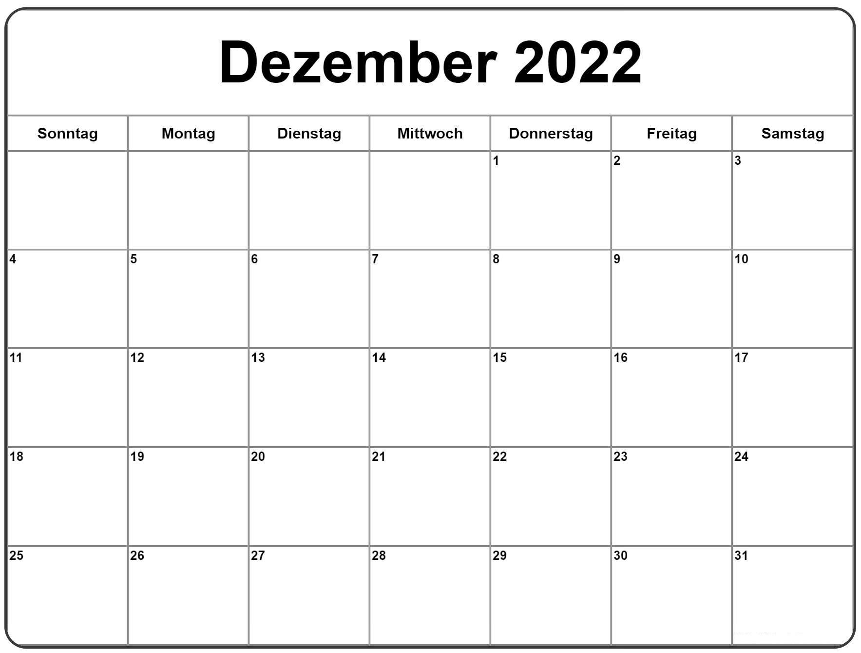 Kalender 2022 Dezember