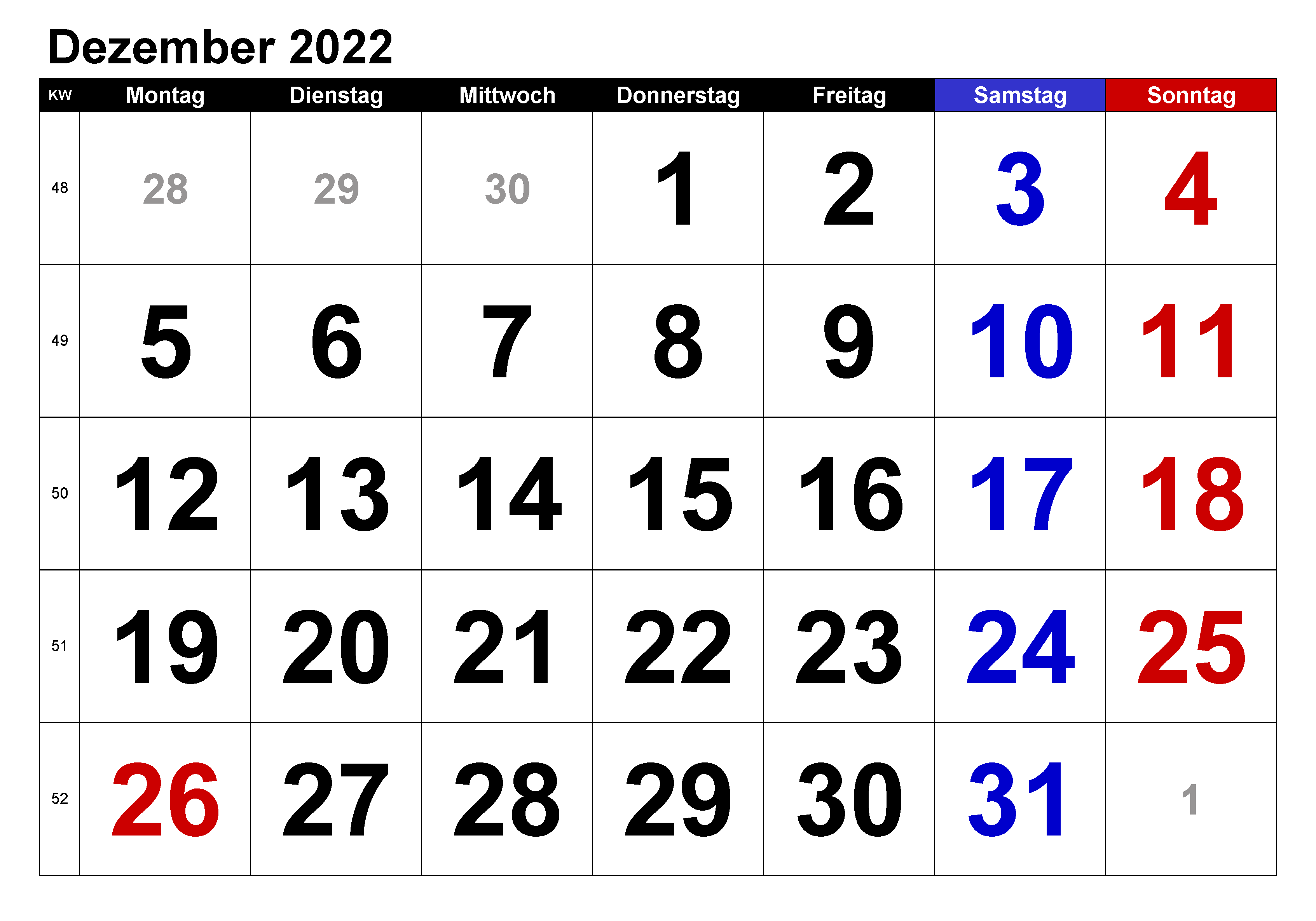 Kalender 2022 Dezember Zum Ausdrucken