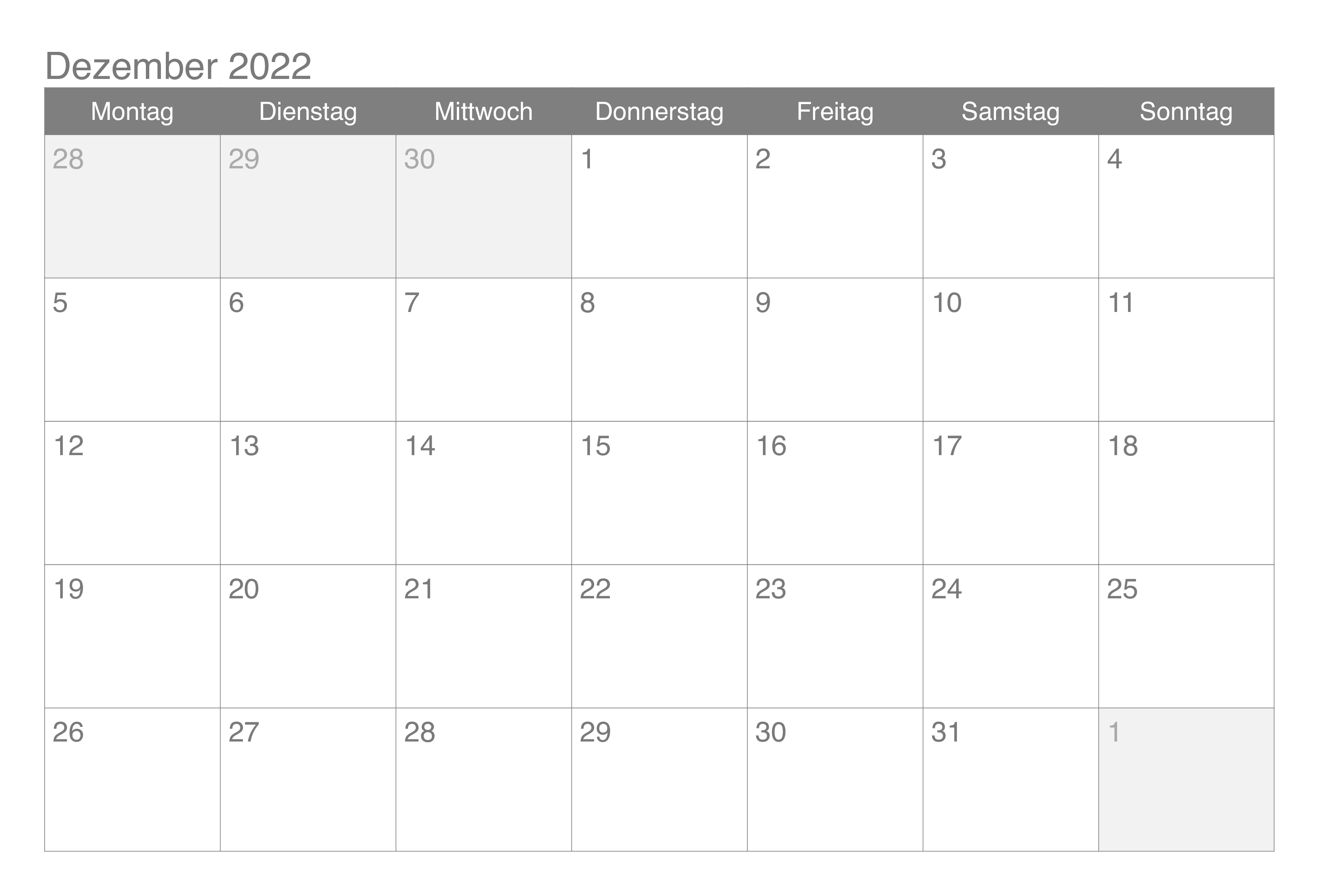 Kalender Dezember 2022 Mit Feiertagen