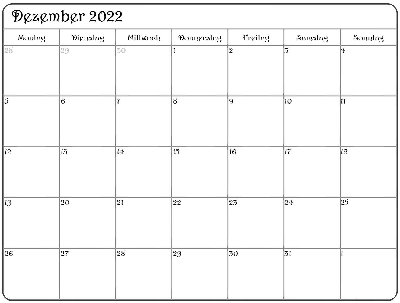 Kalender Dezember 2022 Notizen
