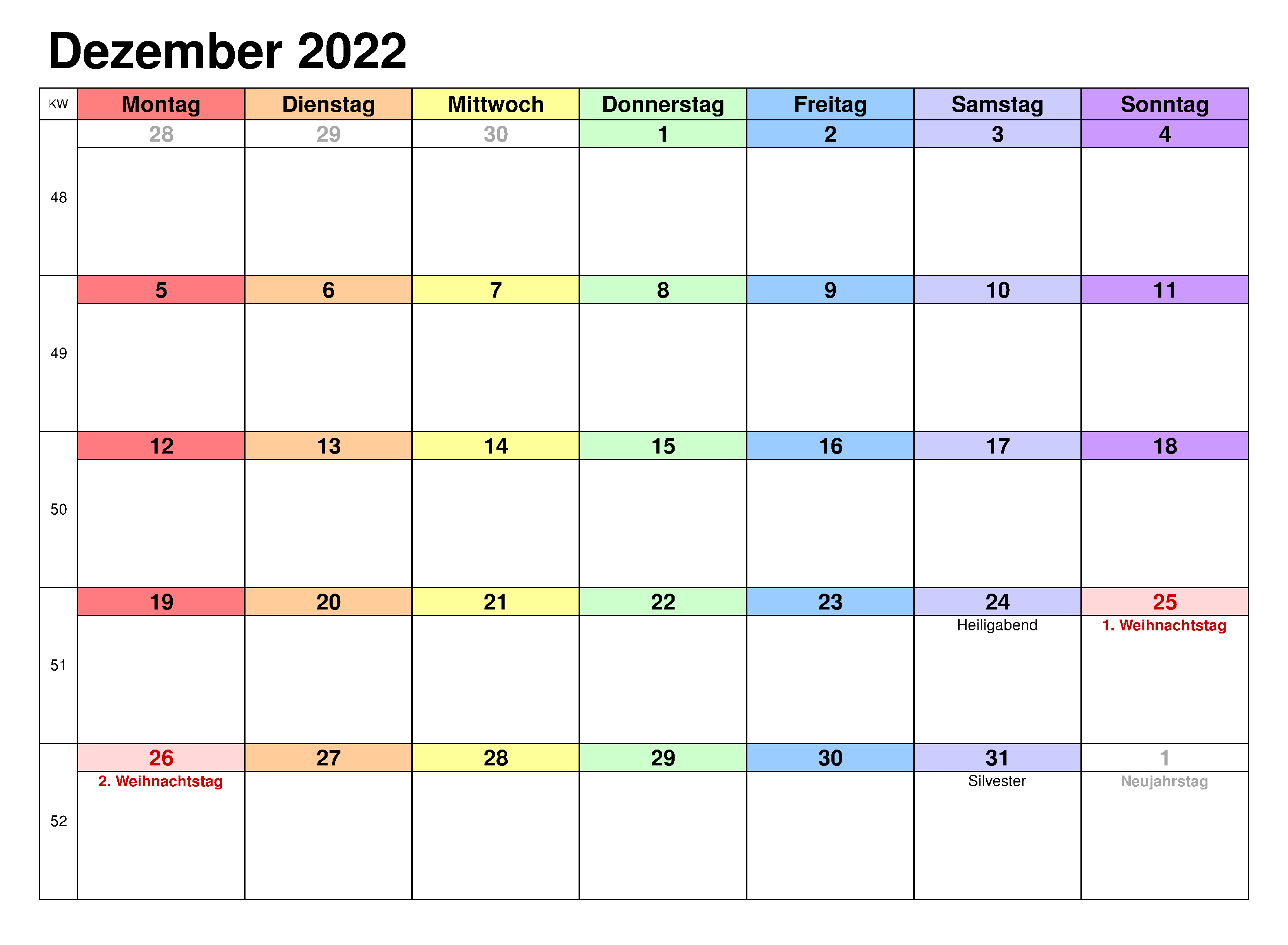 Kalender Dezember 2022 Notizen