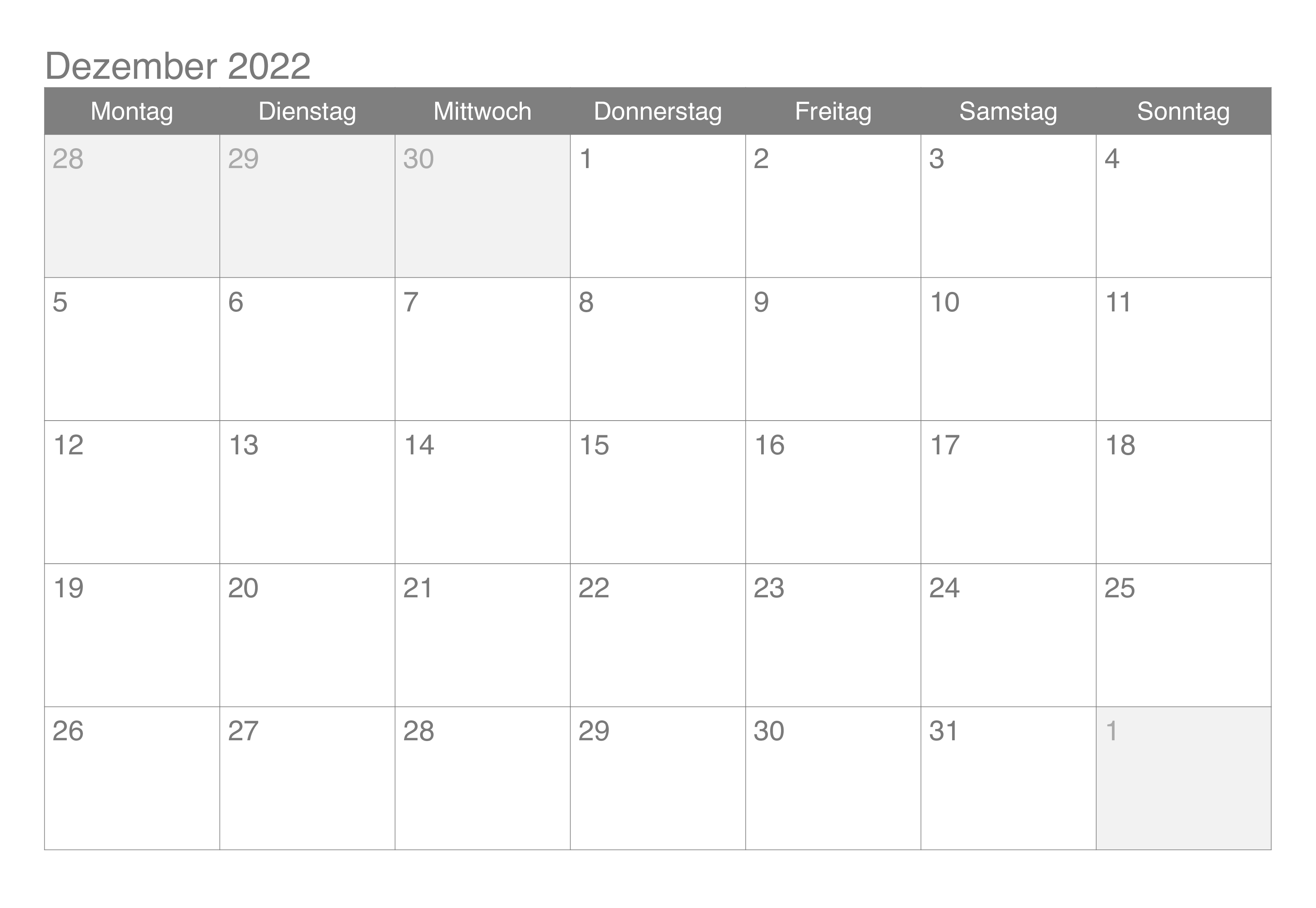 Kalender Dezember 2022 Tabelle
