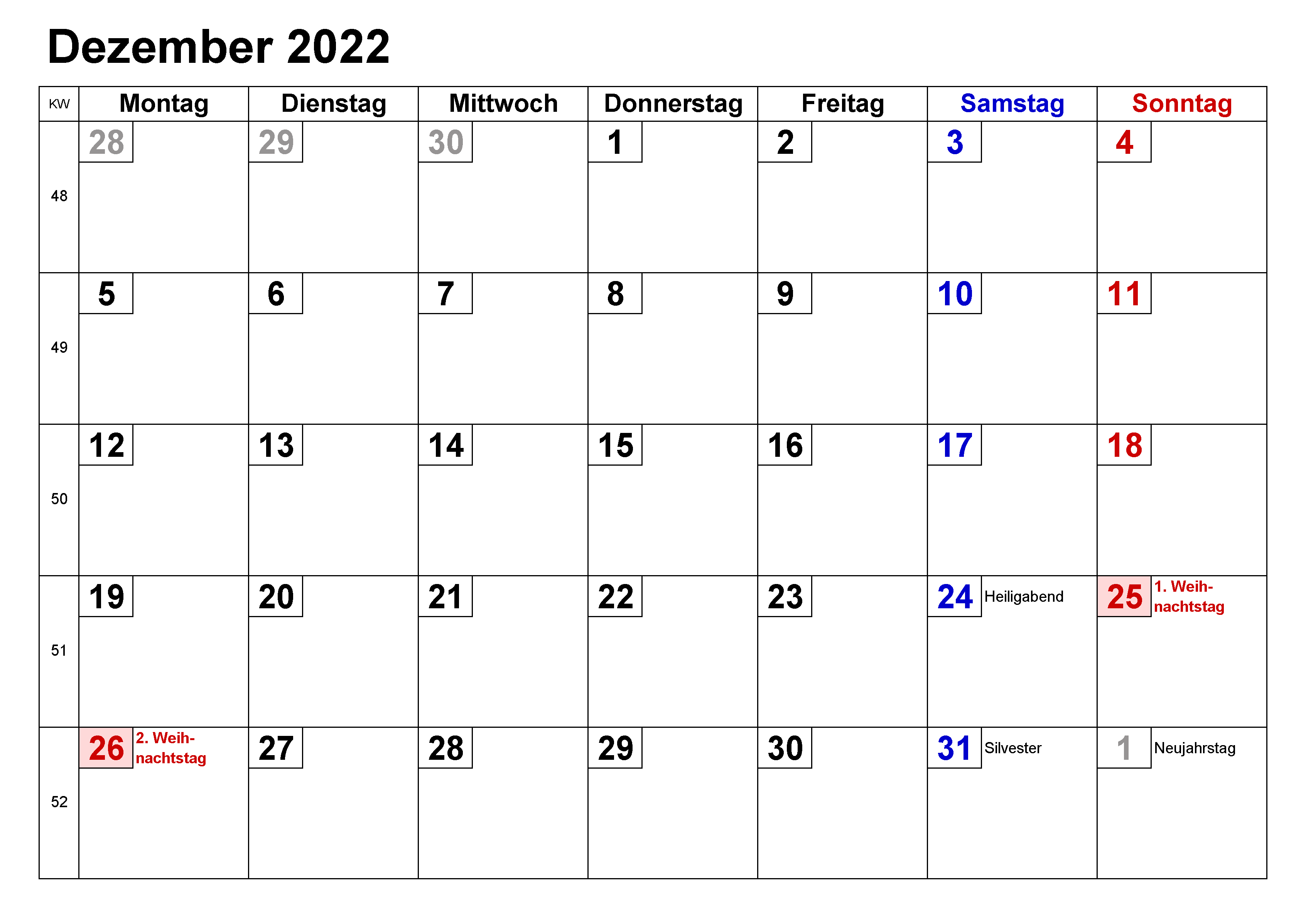 Kalender Dezember 2022