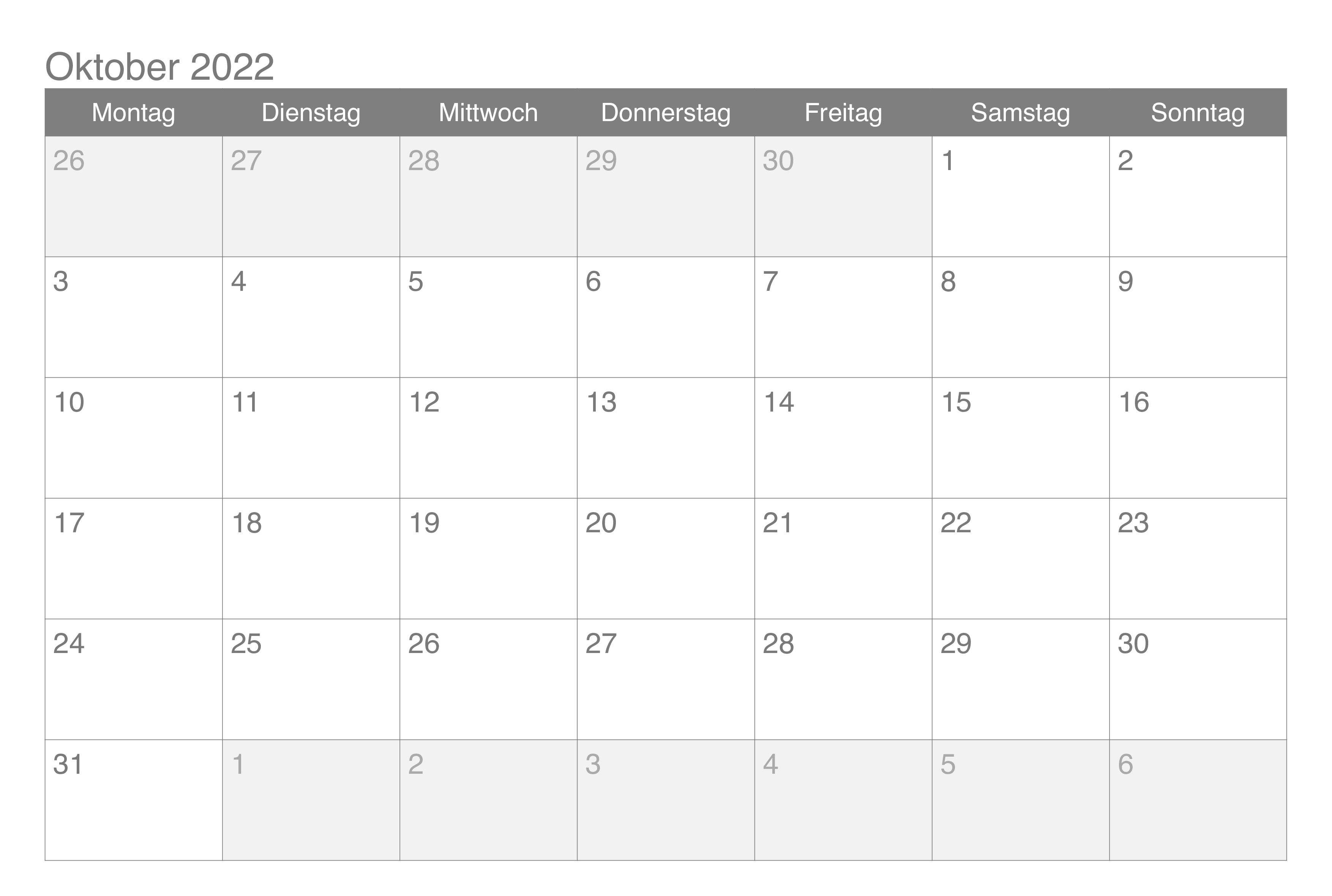 Kalender Oktober 2022 Mit Feiertagen Tabelle