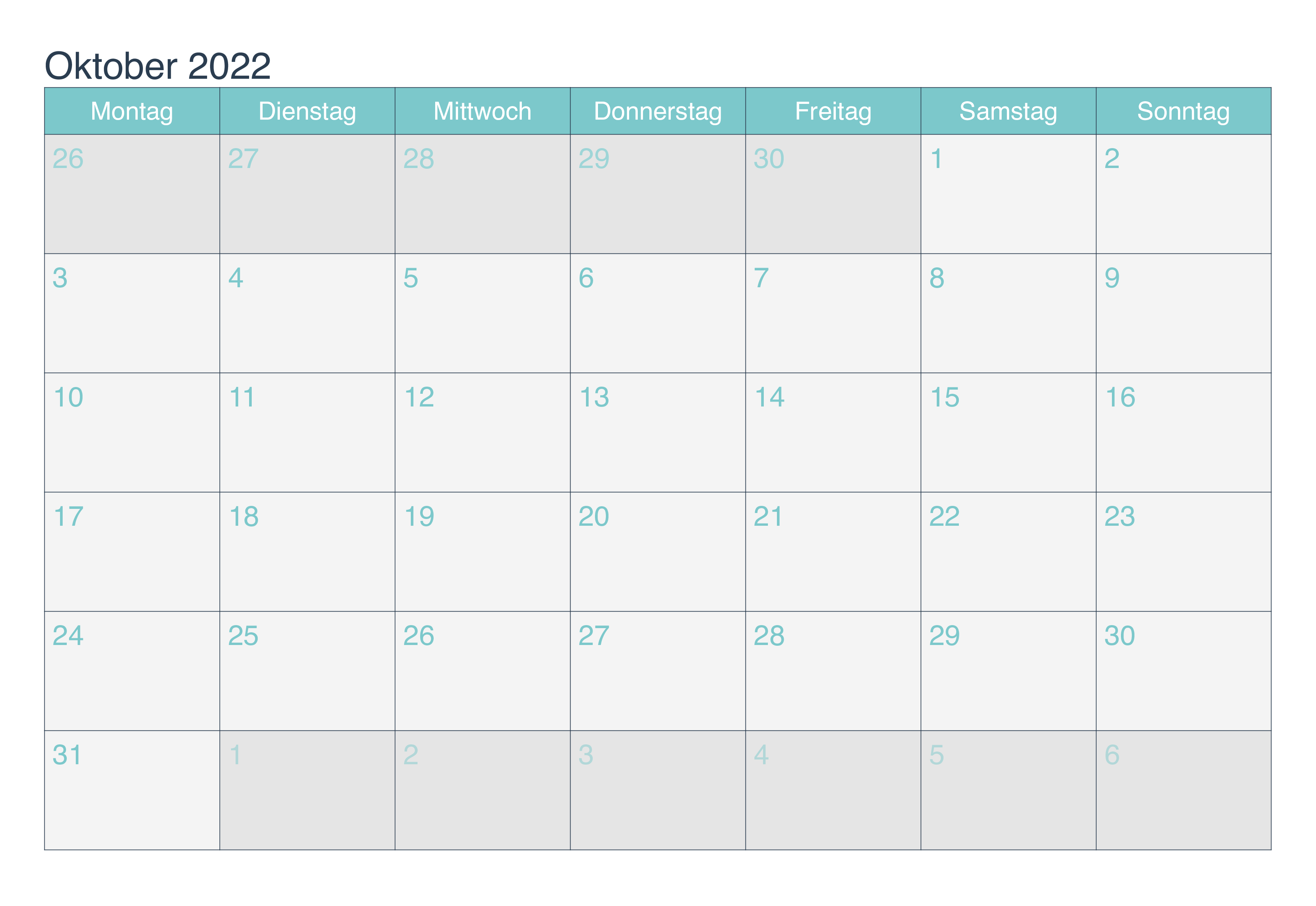 Kalender Oktober 2022